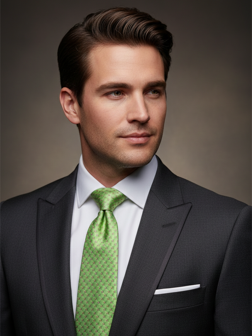 Premium Green Silk Tie with Red Dot Print – Classic Designer Necktie