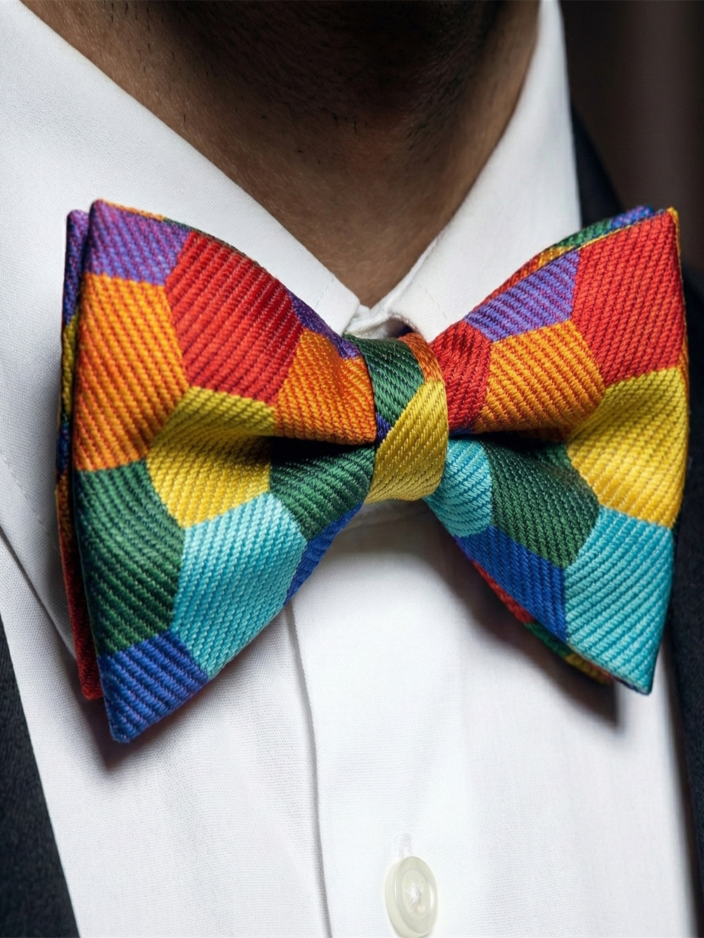 Multicolor Geometric Pattern Bow Tie – Vibrant Formal Accessory