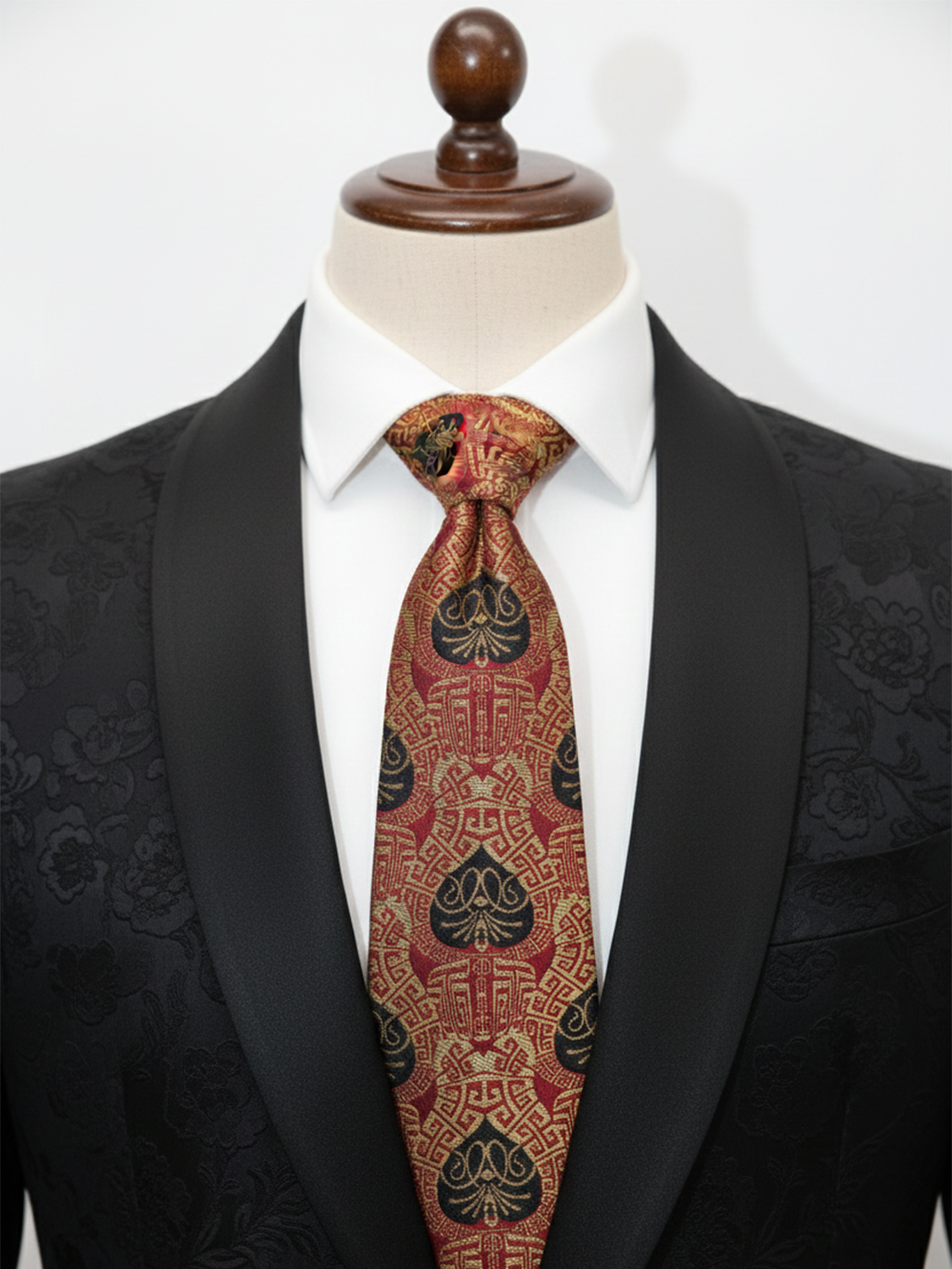 Red Tie with Golden & Black Work – Elegant Designer Necktie