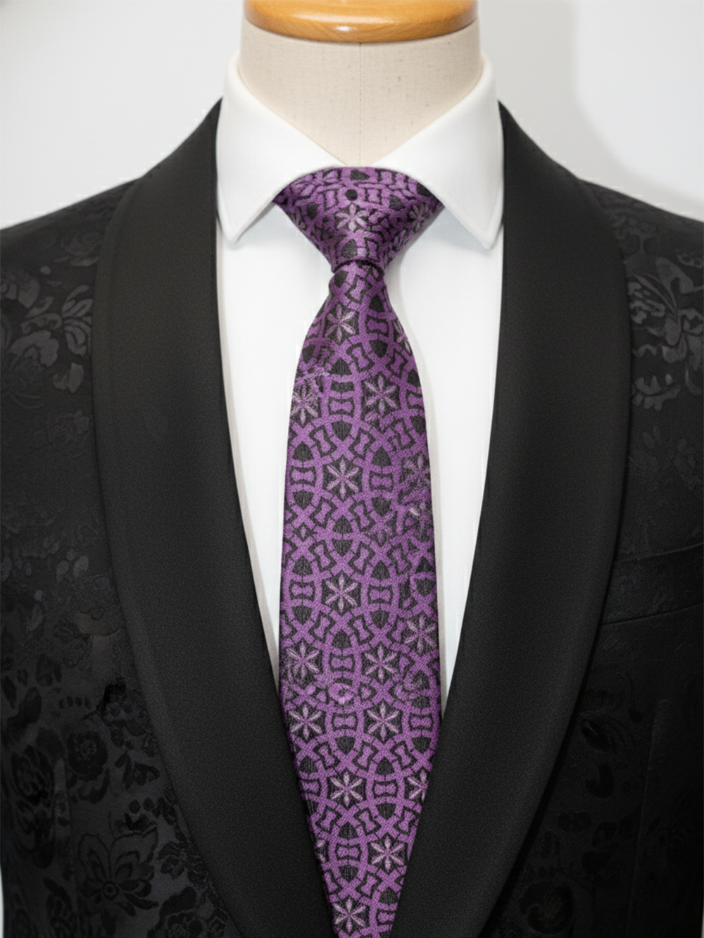 Dark Pink Tie with Black Work – Elegant Designer Necktie
