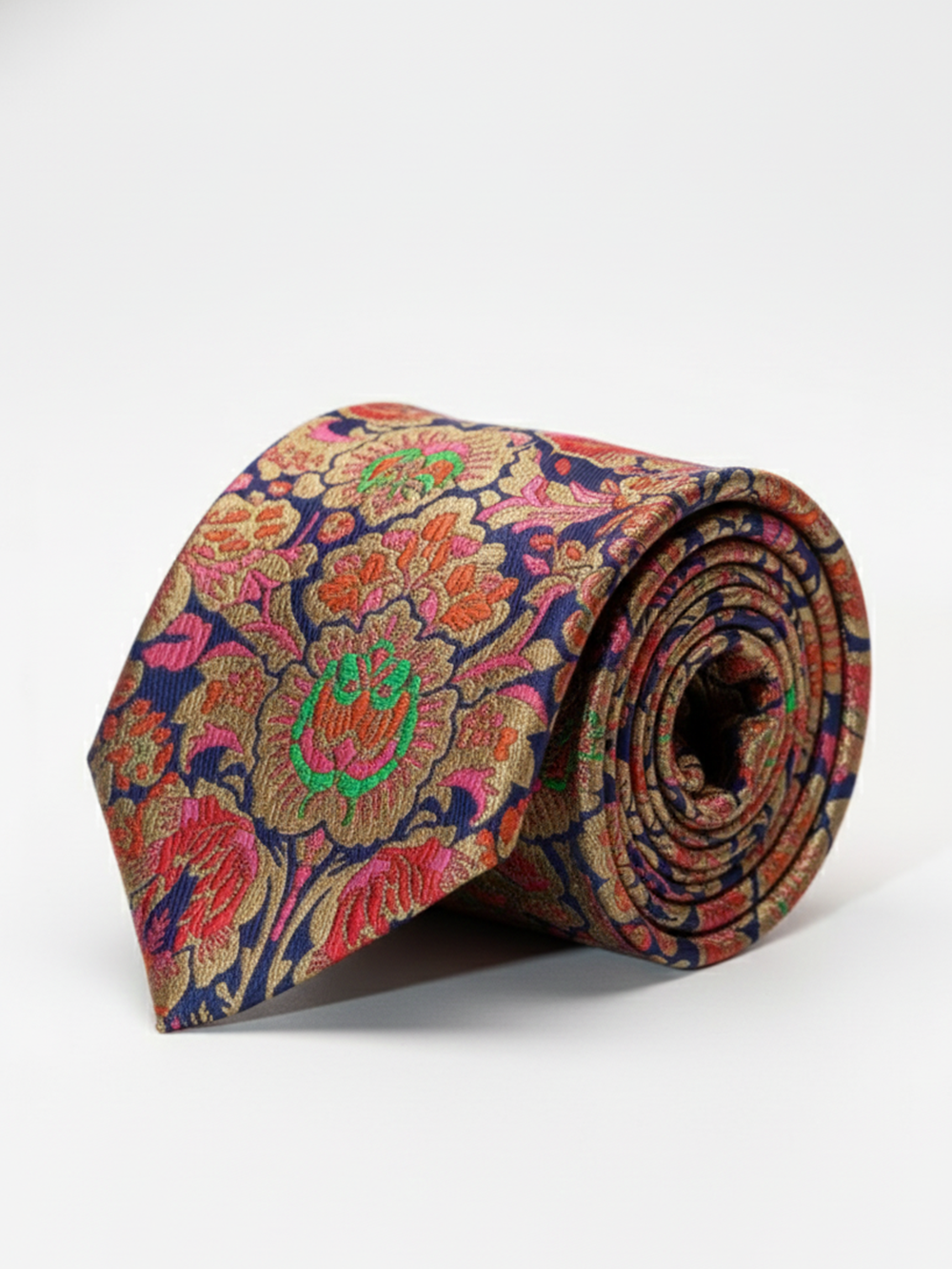 Luxury Floral Paisley art silk Necktie – Navy Blue & Gold Patter