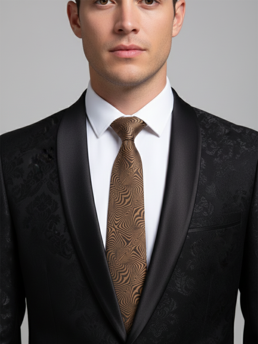 Luxury Golden Necktie with Black Woven Detailing
