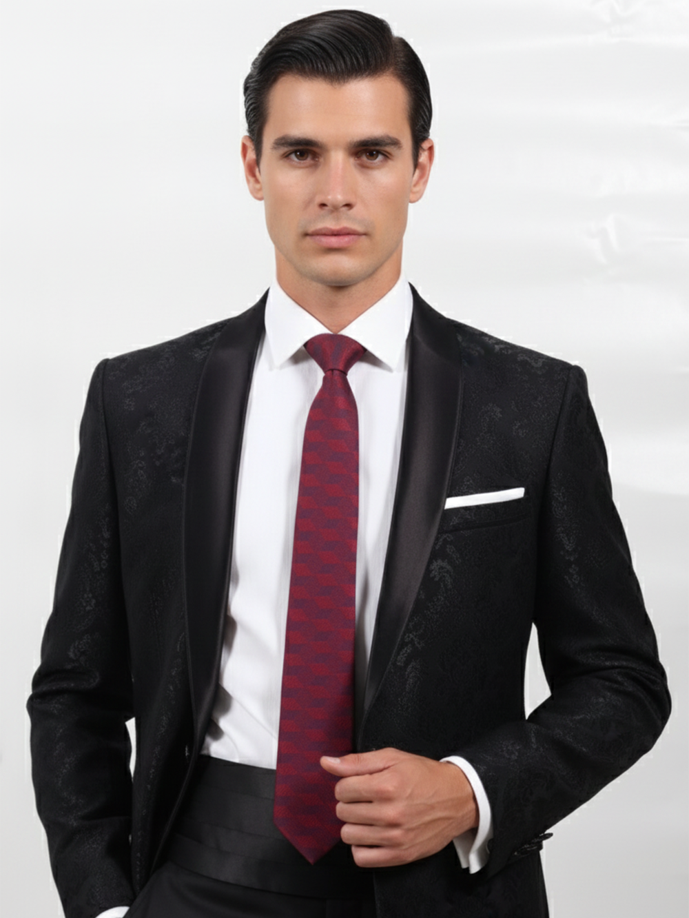 Classic Red Necktie with Stylish Line Pattern