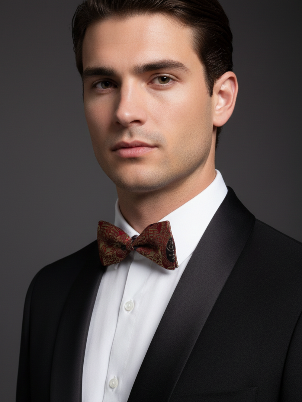 The Crimson Gilded Beau: Dark Red & Rose Gold Bow Tie