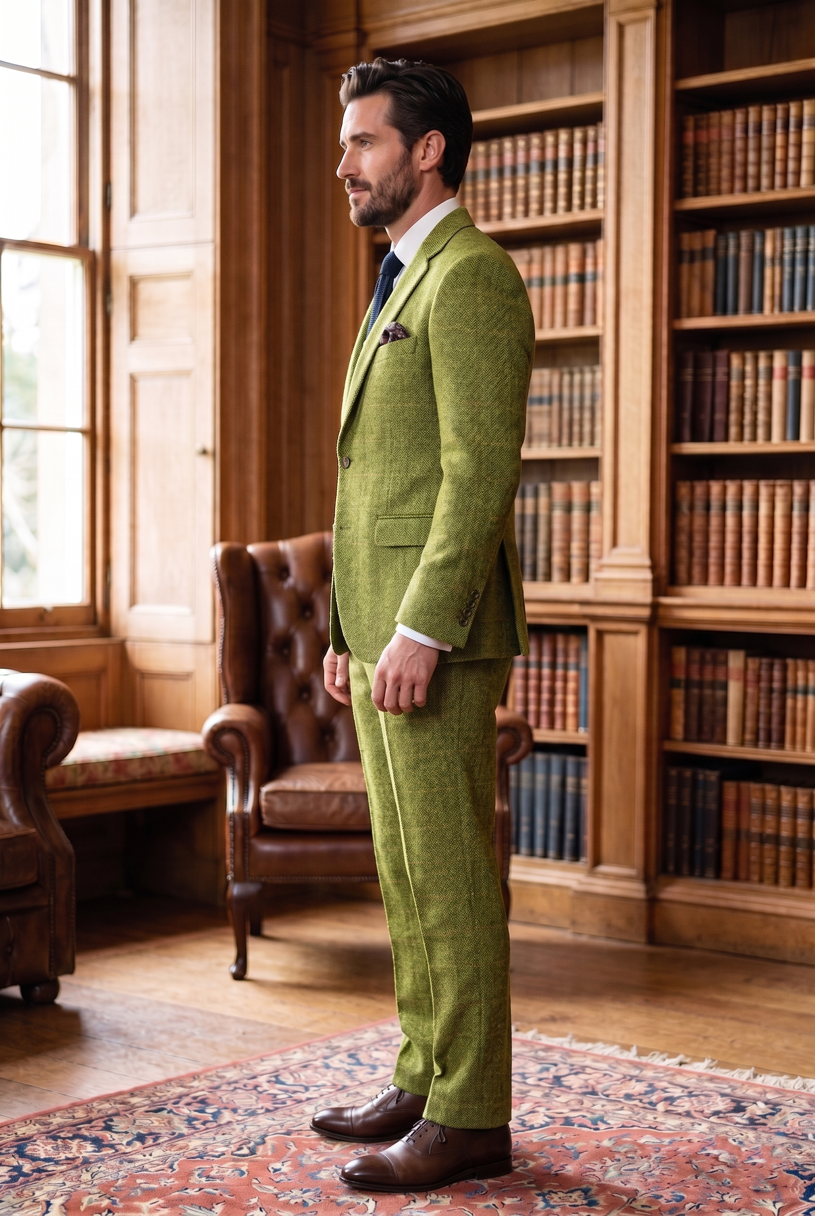 Men's Premium Lime Olive Green Tweed 2-Piece Suit