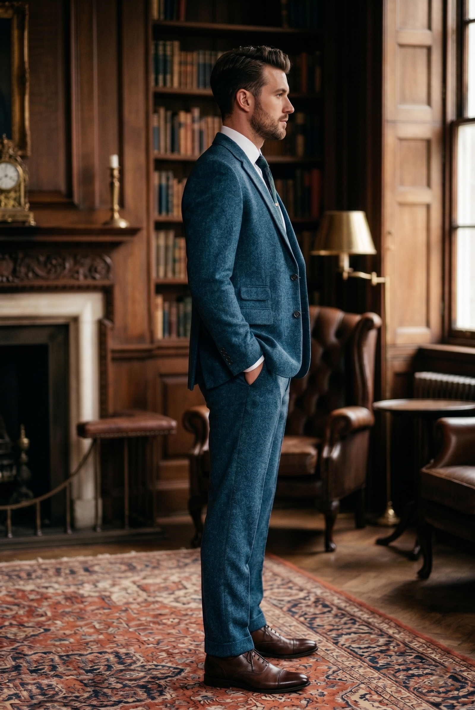 Men's Premium Teal Blue Tweed 2-Piece Suit