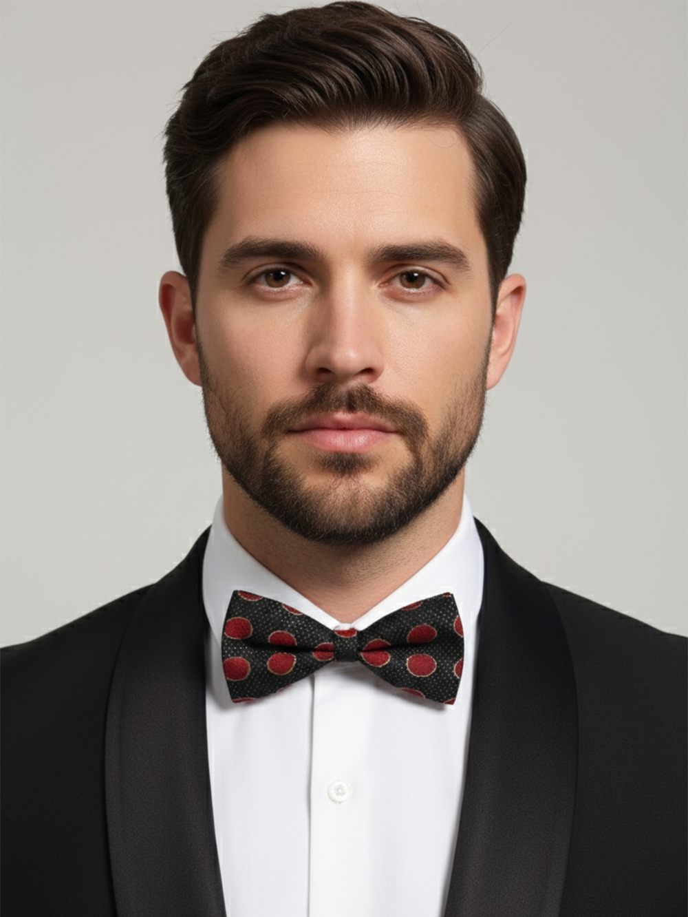 Classic Black Silk bow Tie with Red Circle Pattern – Formal Men’s Accessory