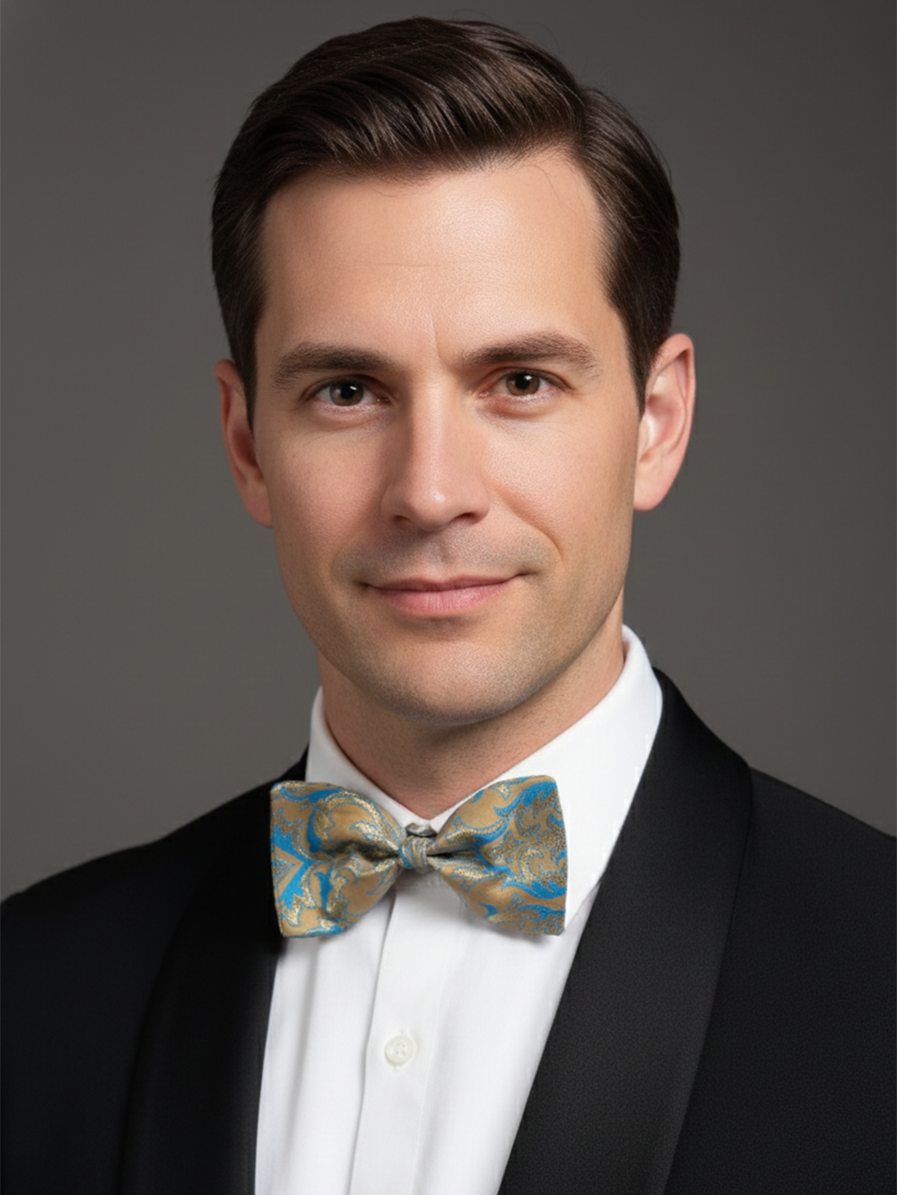 Elegant Brown and Blue Silk Bow Tie – Formal Men’s Accessory