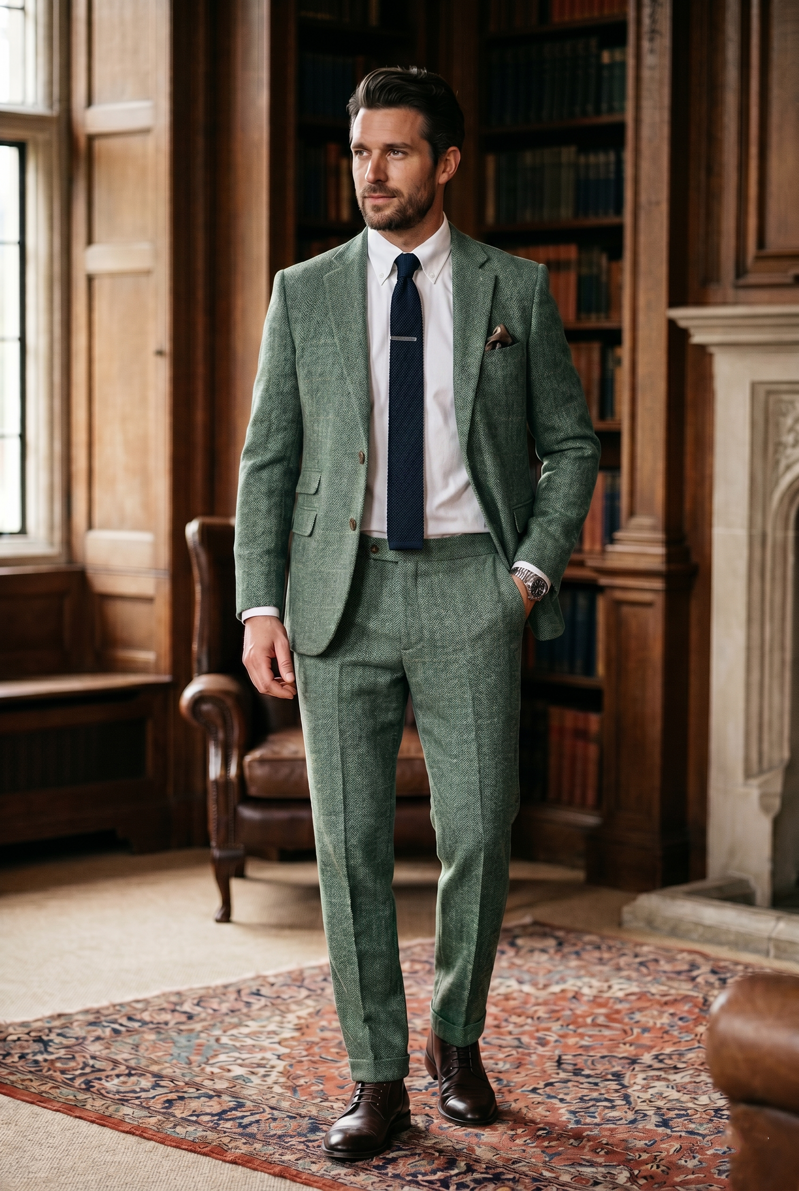 Men's Premium Mint Green Tweed 2-Piece Suit