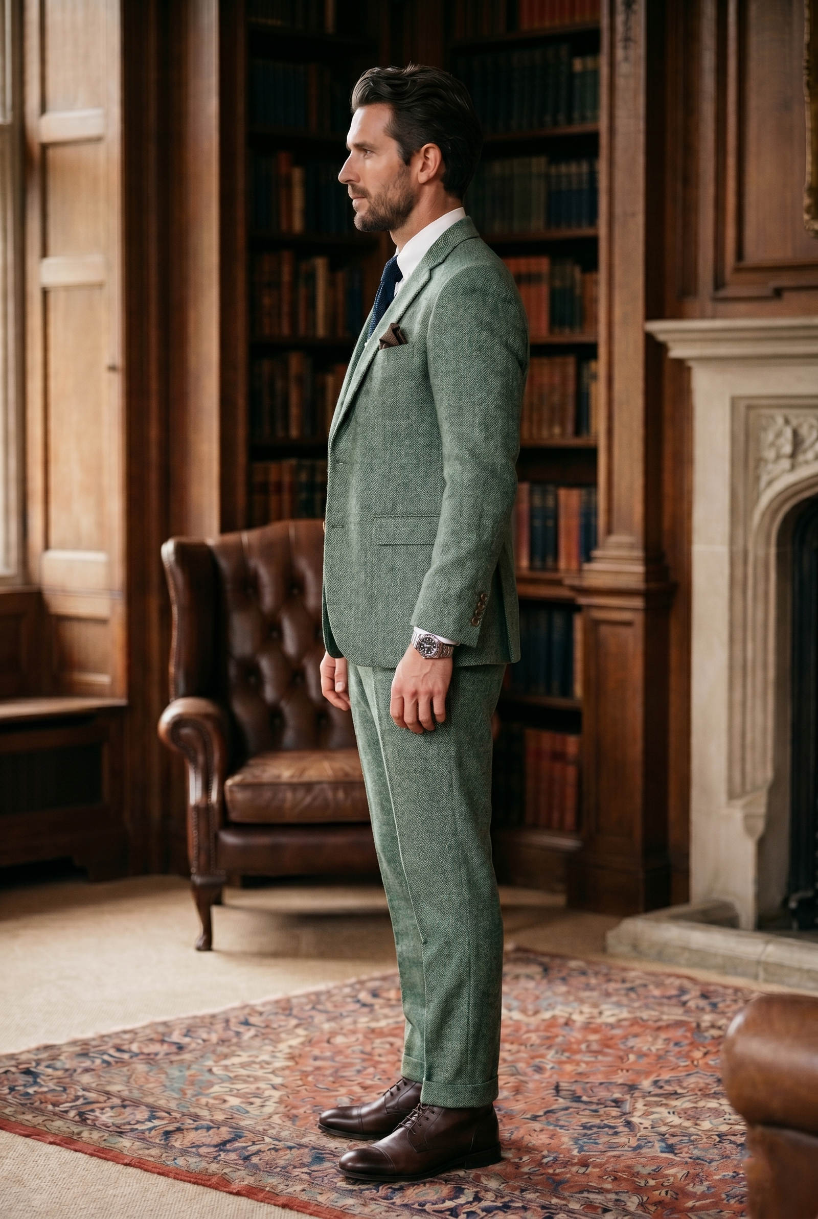 Men's Premium Mint Green Tweed 2-Piece Suit