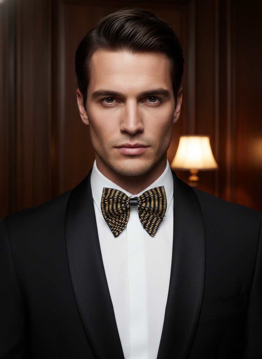 Black & Gold Scattered Embroidered Bow Tie