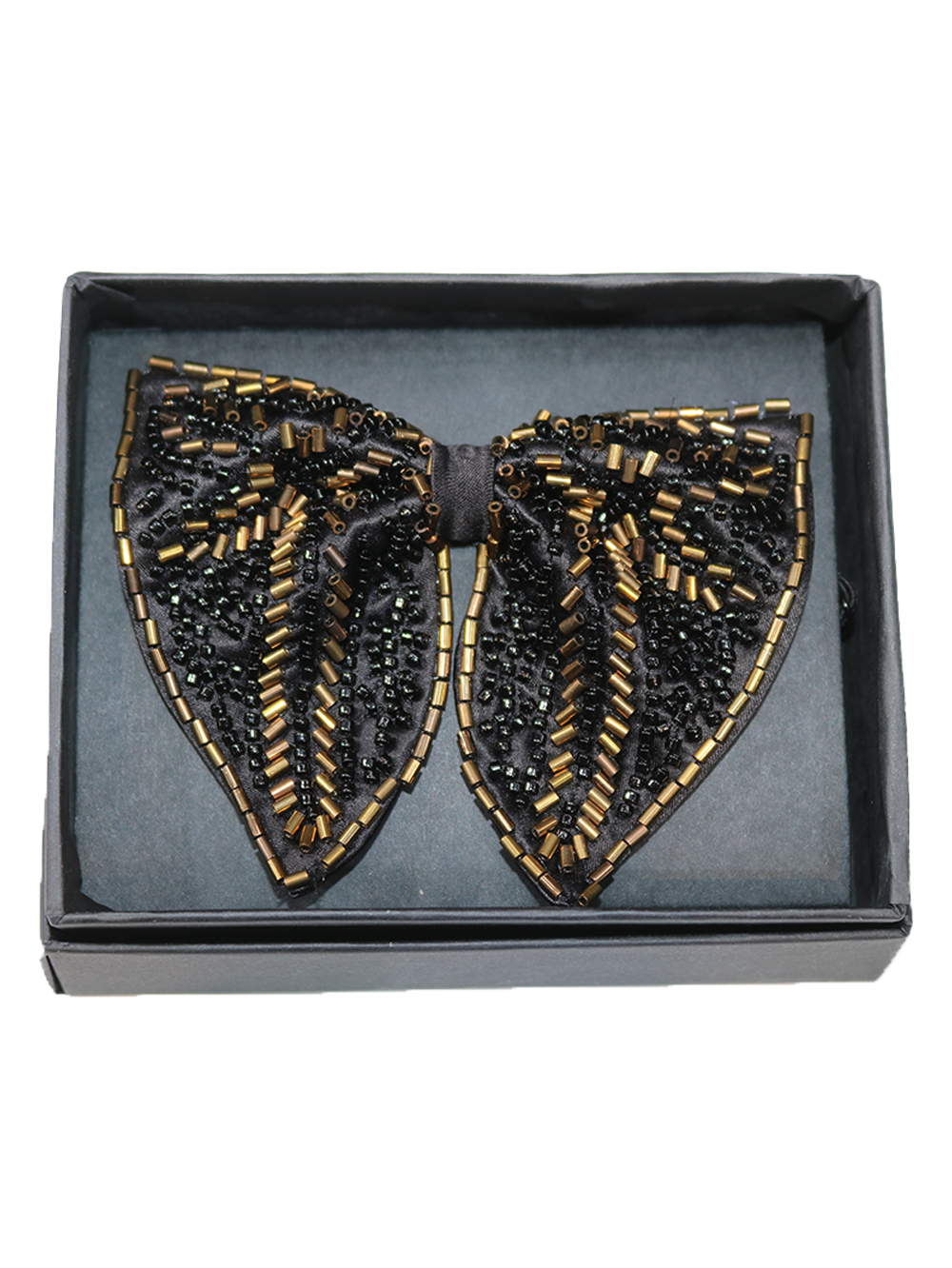 Black & Antique Gold Embroidered Bow Tie