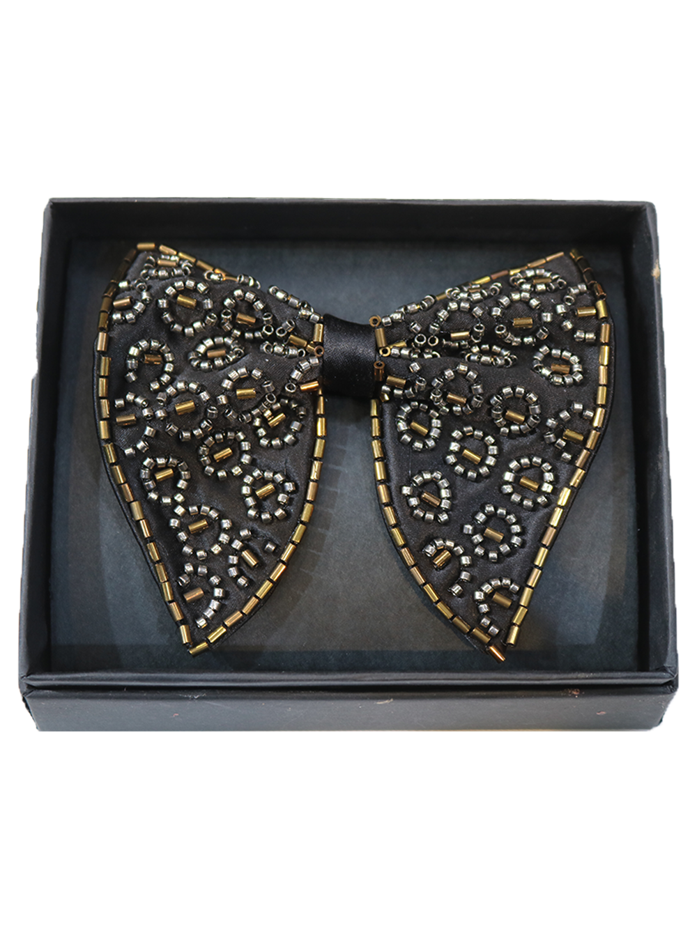 Men’s Black & Gold Beaded Embroidered Bow Tie