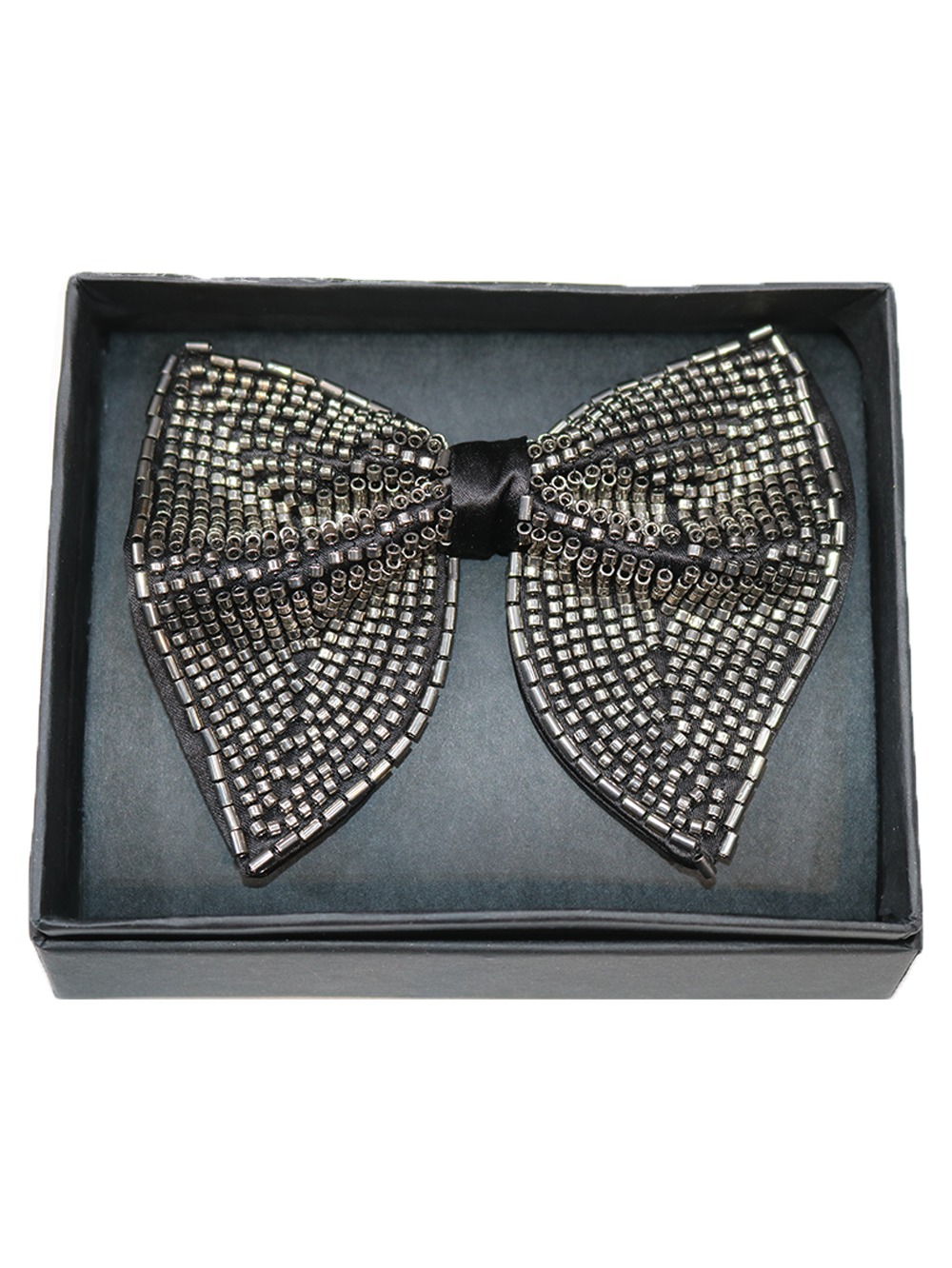 Men’s Black & Silver Beaded Embroidered Bow Tie