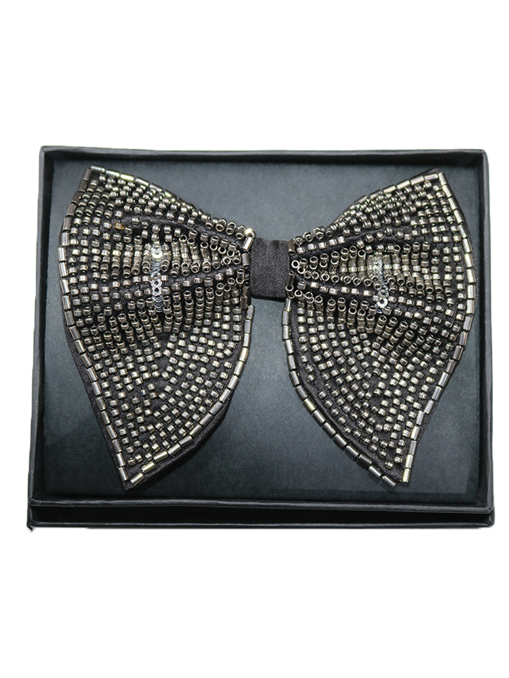 Men's Black Hand-Embroidered Metallic Beaded Bow Tie