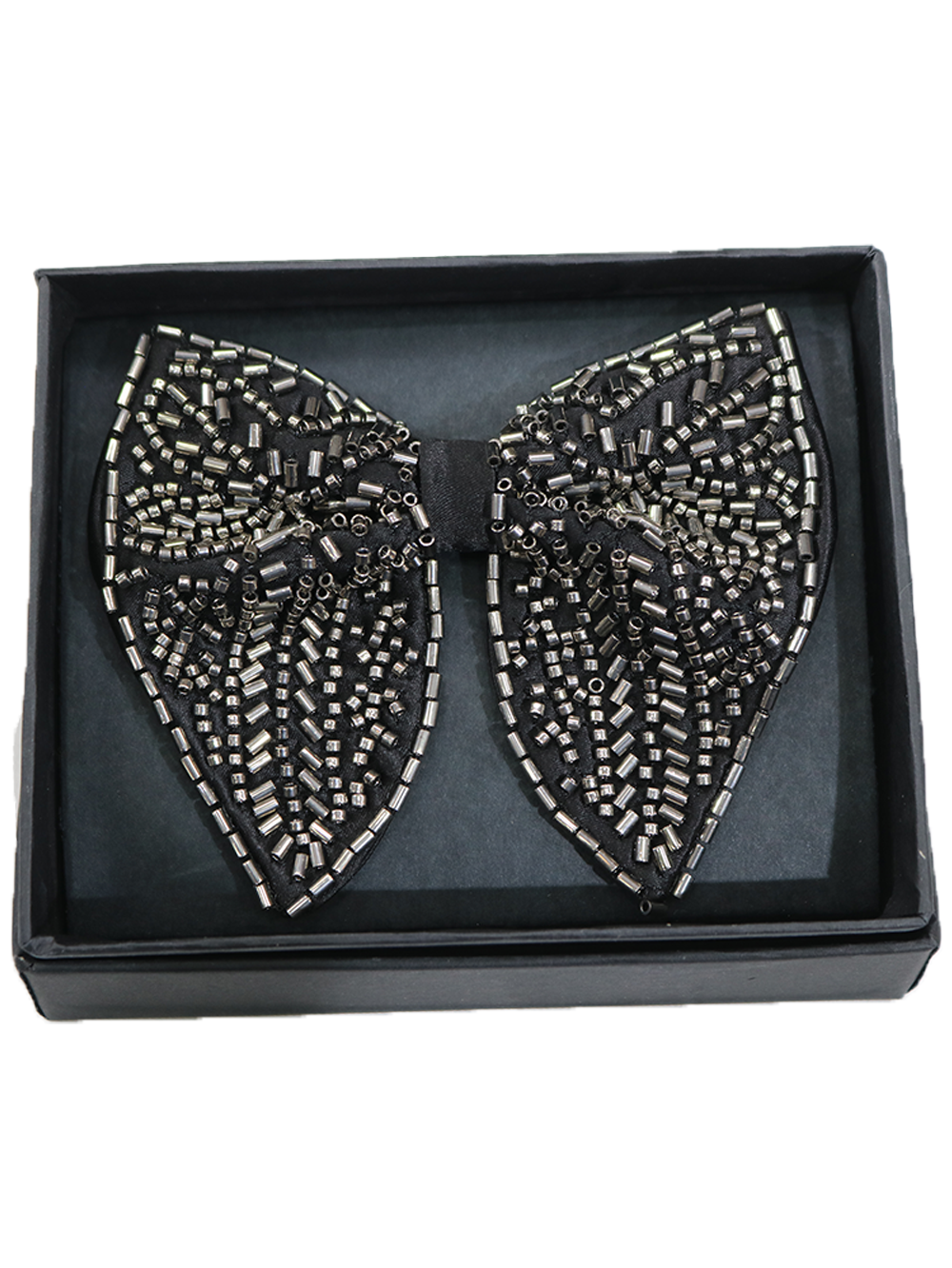 Men's Black Hand-Embroidered Metallic Beaded Bow Tie