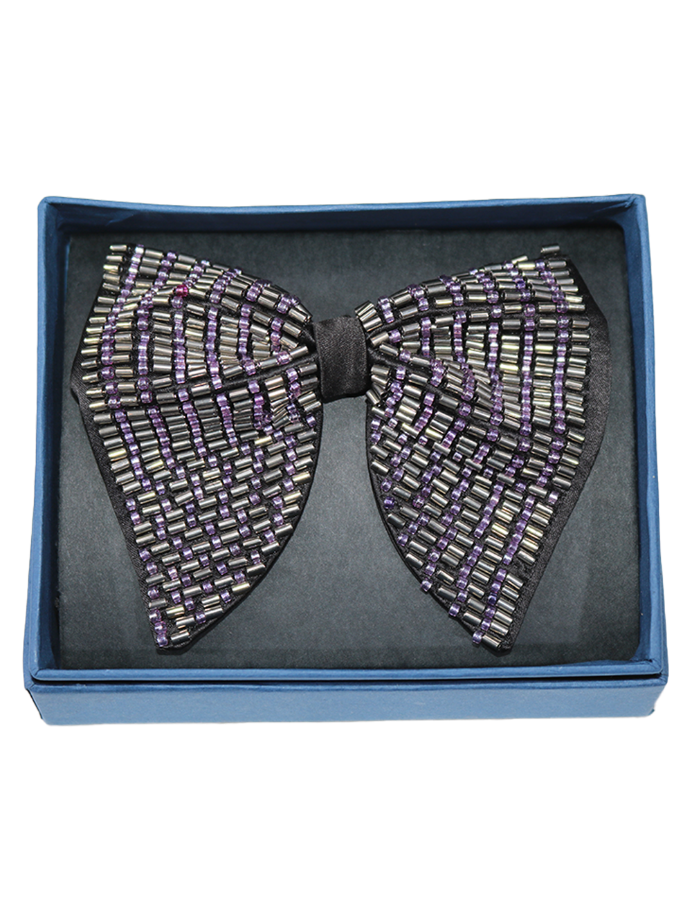Hand-Beaded Silver & purple metallic Crystal Bow Tie
