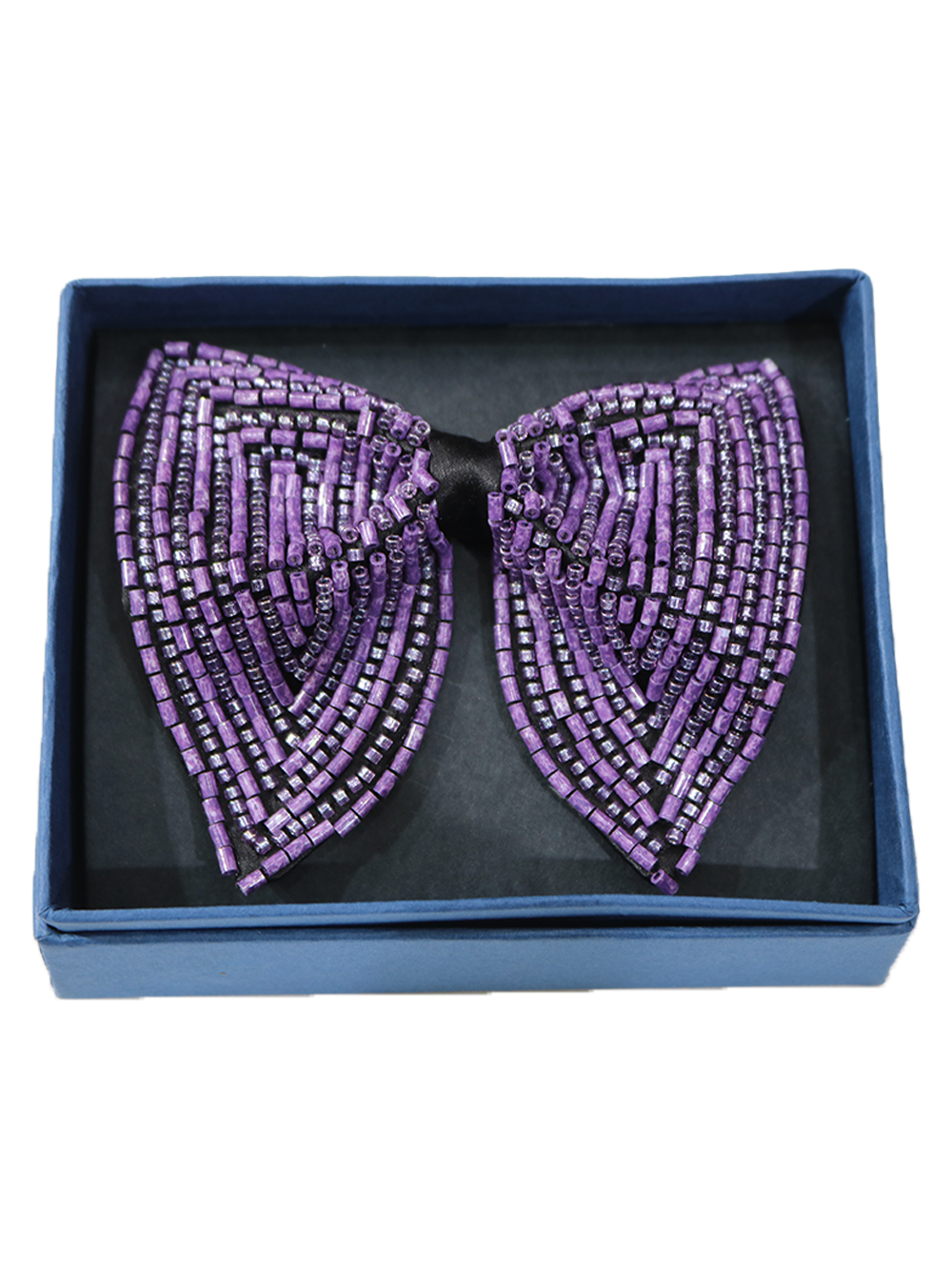 Hand-Beaded Metallic & Amethyst Crystal Bow Tie