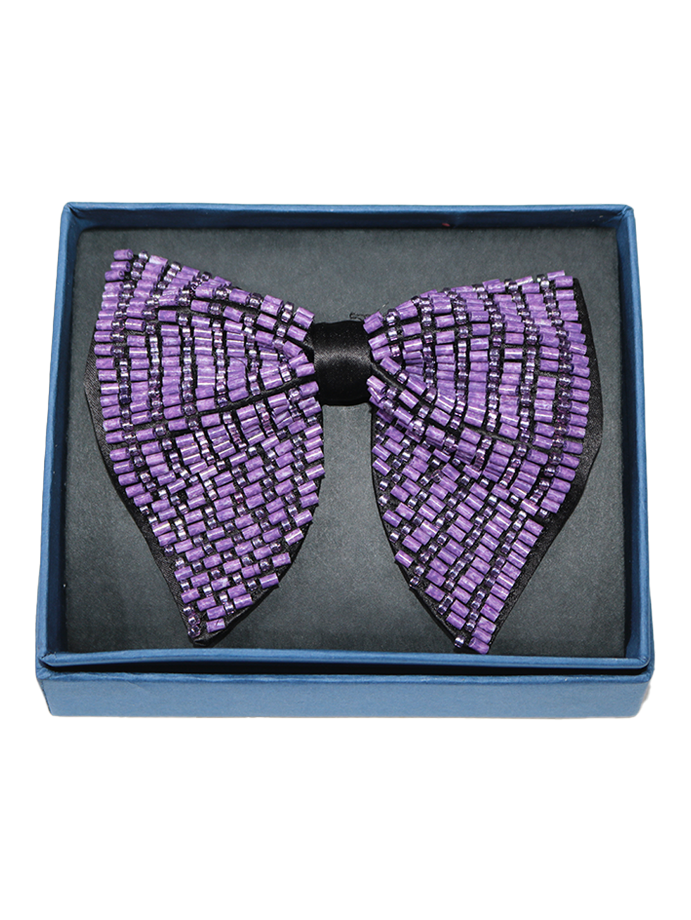 Hand-Beaded Purple Crystal & Metallic Bugle Bow Tie