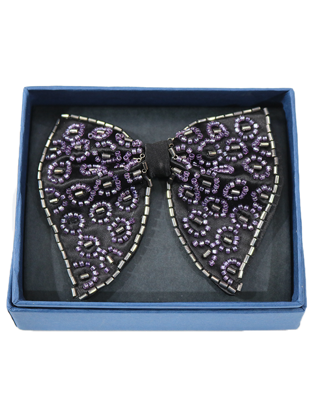 Purple Hand-Beaded Geometric Silk Bow Tie