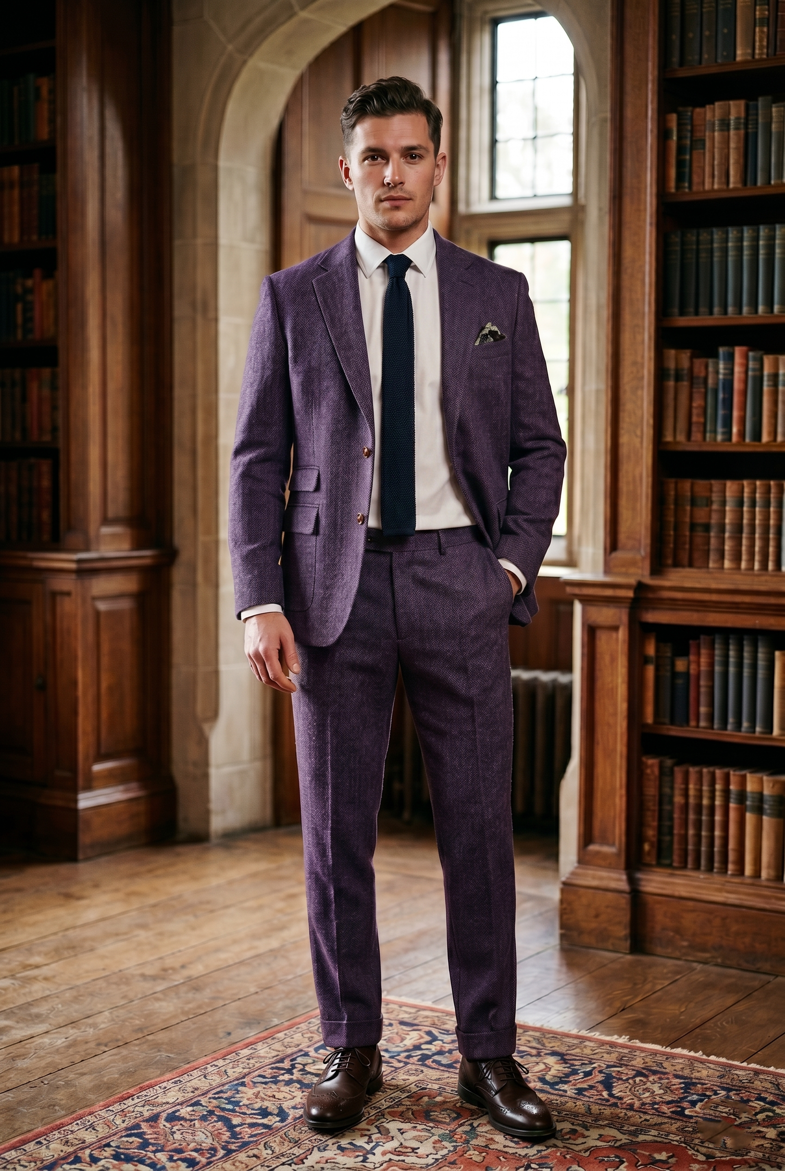 Men's Premium Royal Plum Purple Tweed 2-Piece Suit