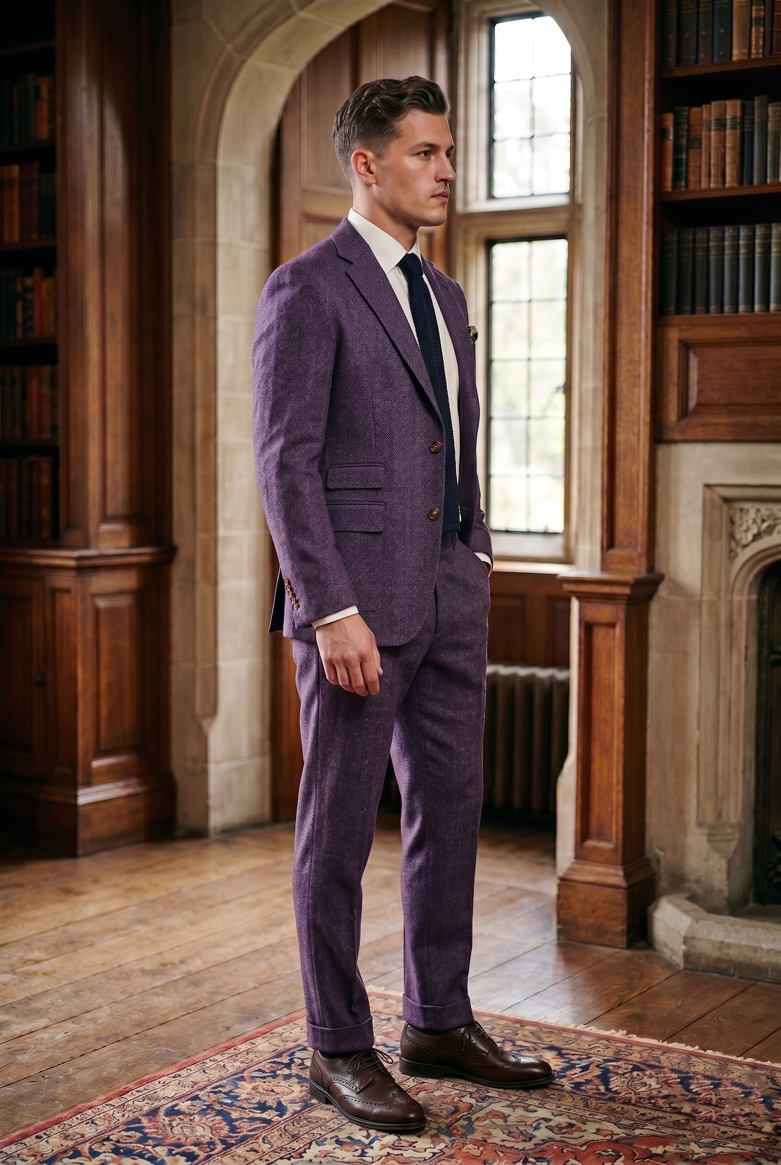 Men's Premium Royal Plum Purple Tweed 2-Piece Suit