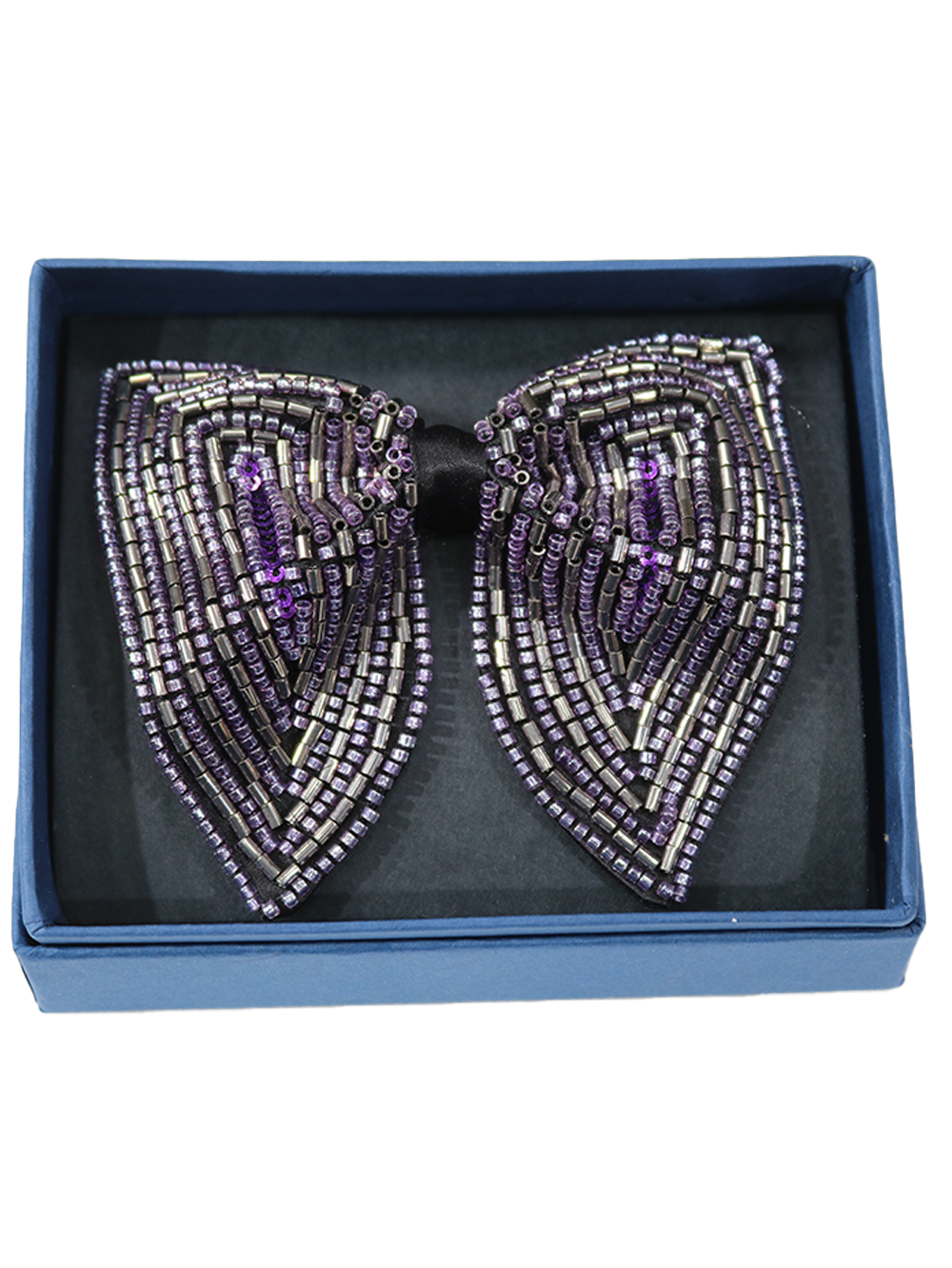 Hand-Beaded Silver & Purple Butterfly Bow Tie