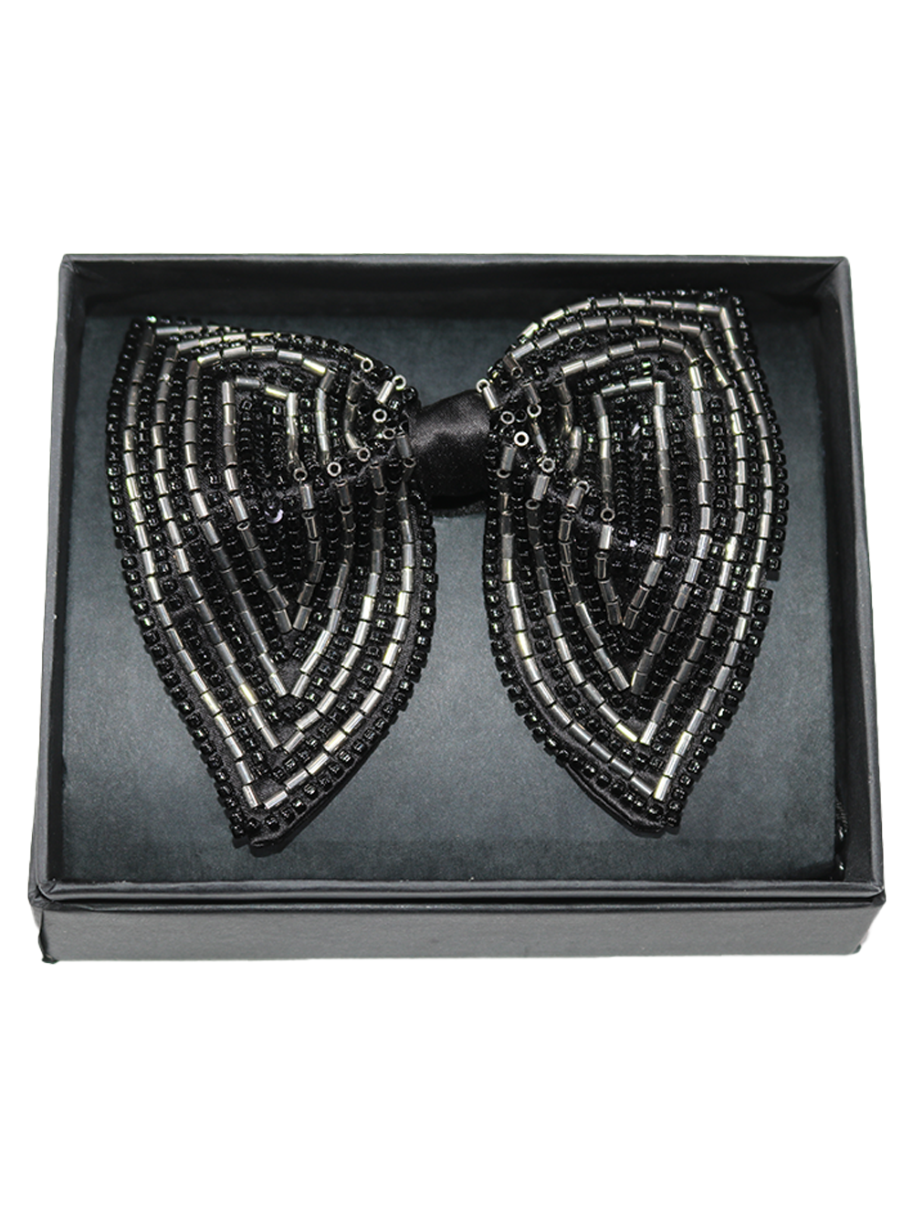 Stealth Onyx & Silver Hand-Beaded Bow Tie