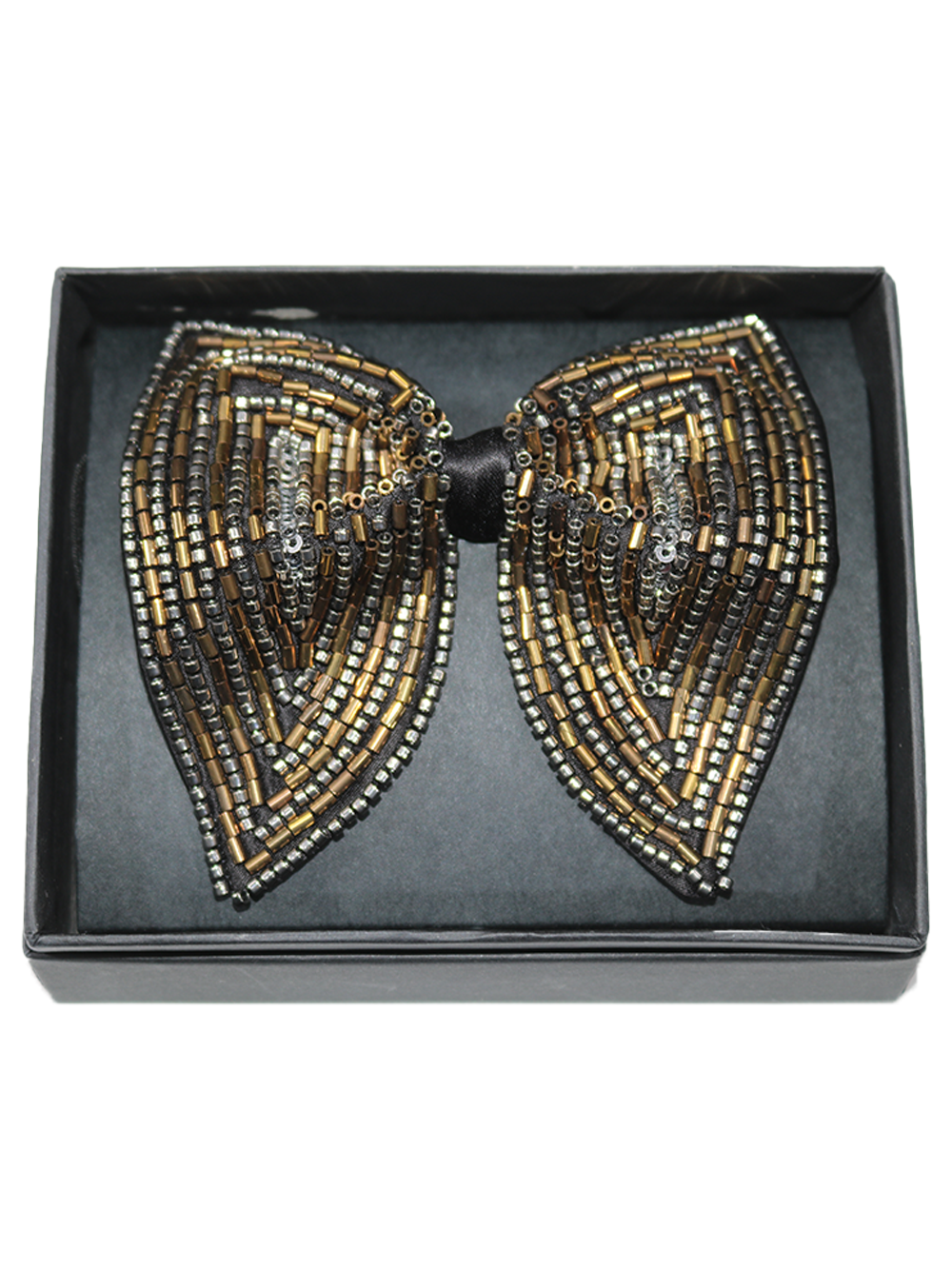 Antique Bronze & Silver Hand-Beaded Luxury Bow Tie