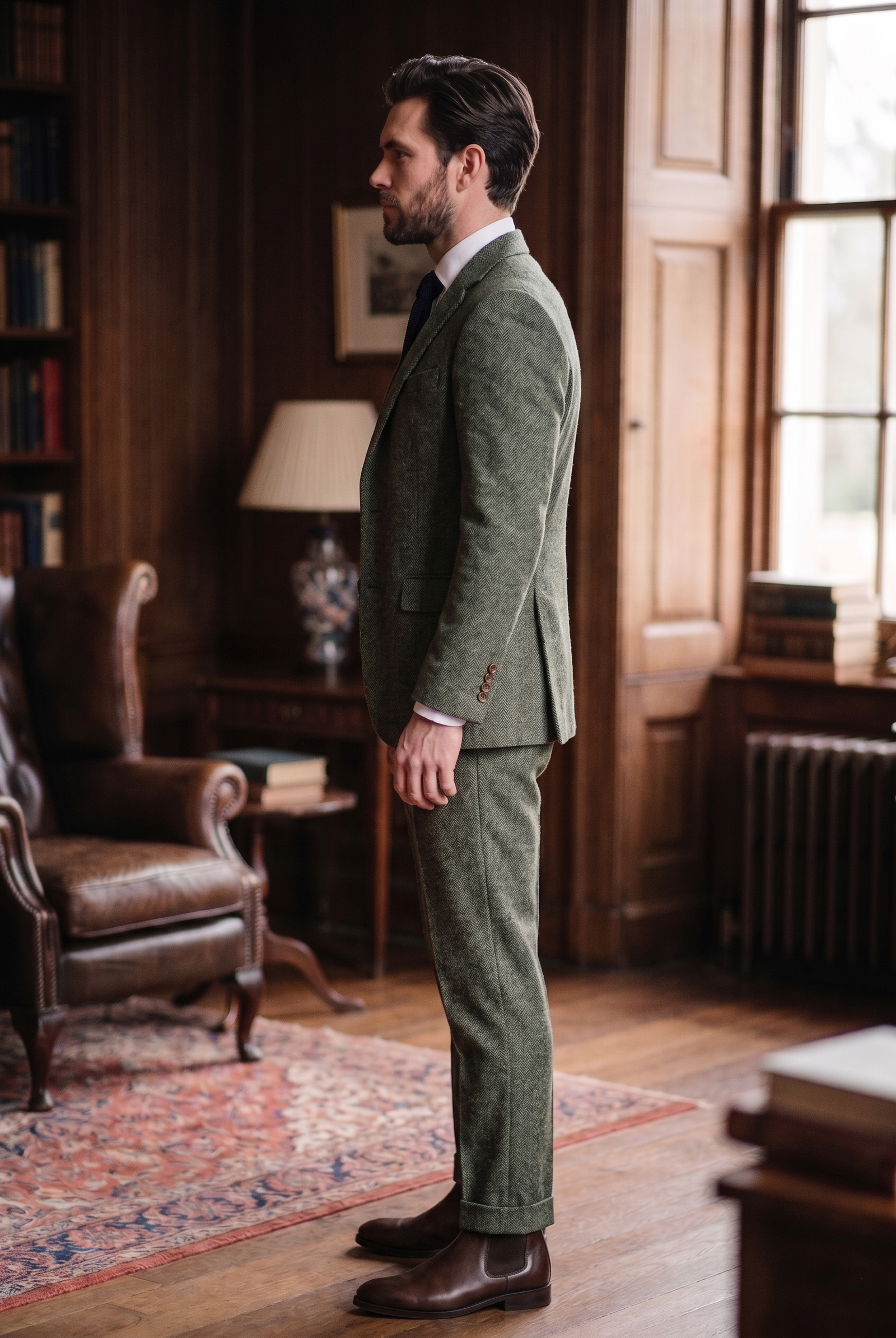 Men's Premium Sage Olive Green Tweed 2-Piece Suit