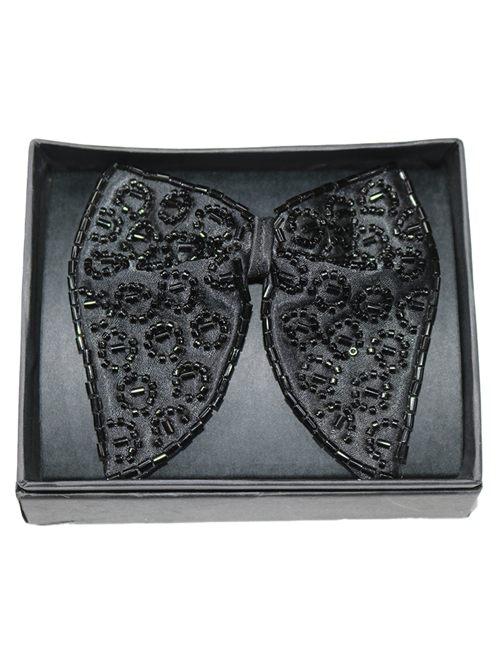Black Beaded Patterned Butterfly Bow Tie