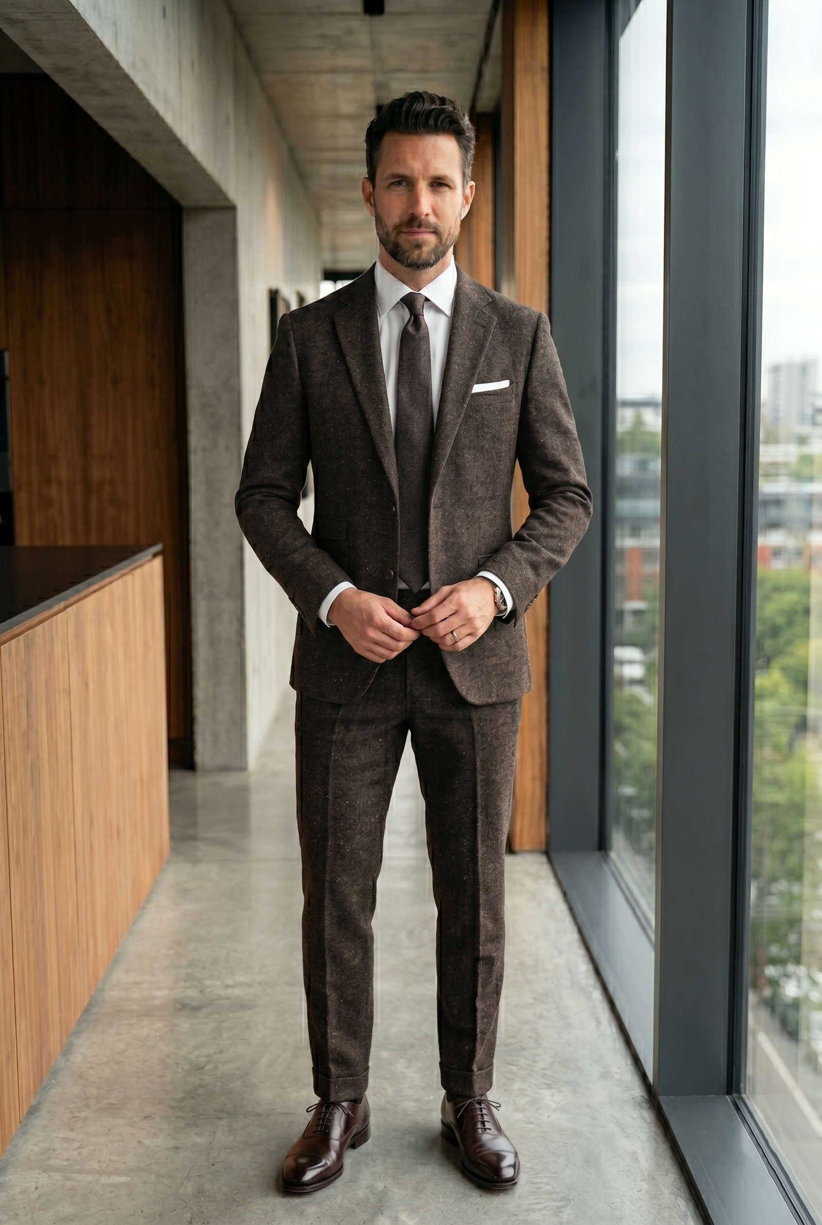 Men's Luxury Dark Mocha Flecked Tweed 2-Piece Suit