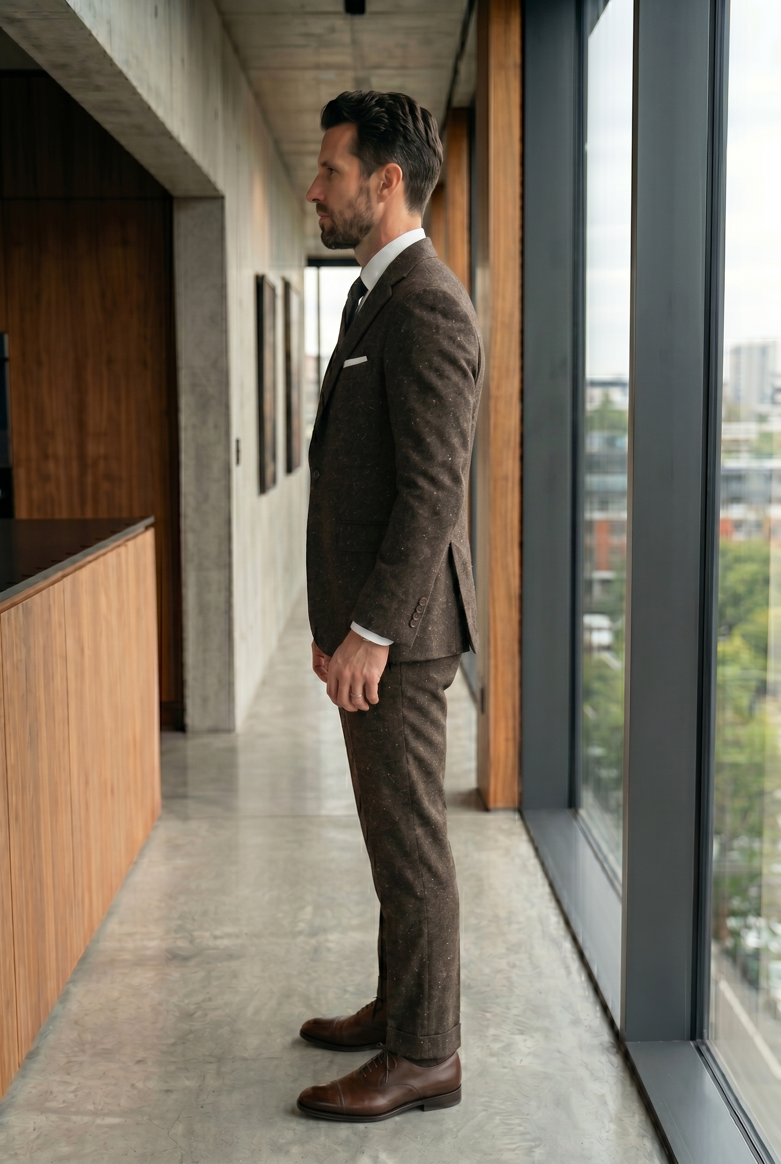 Men's Luxury Dark Mocha Flecked Tweed 2-Piece Suit