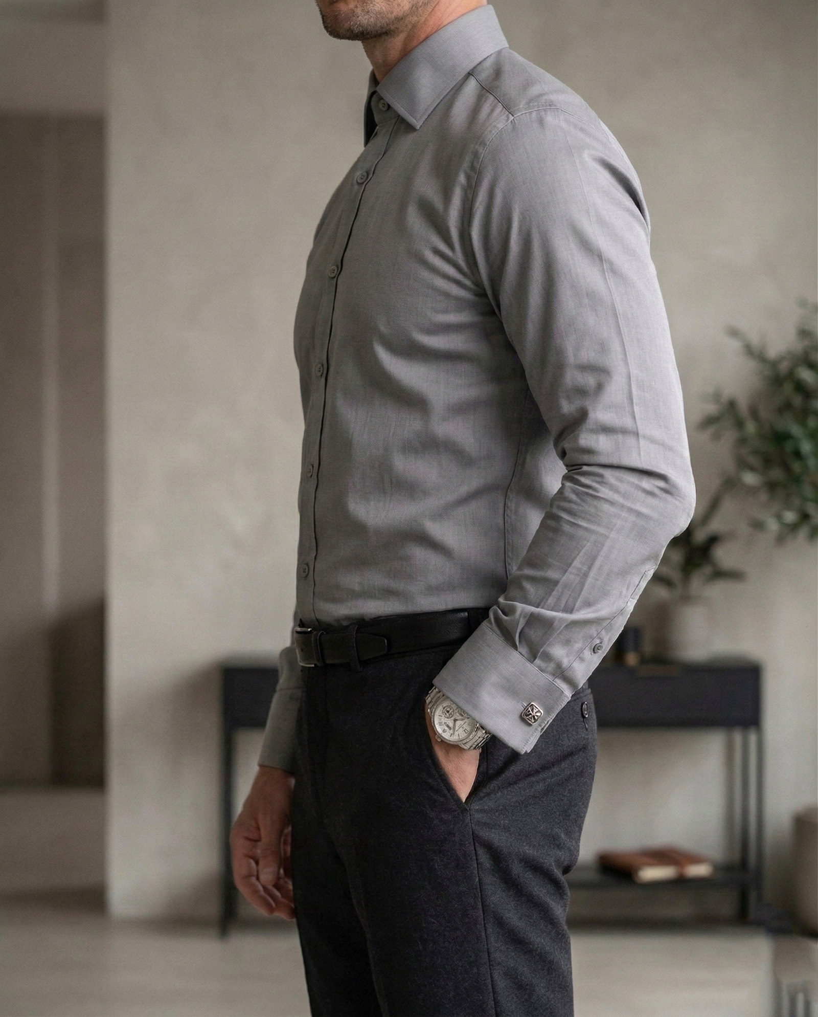 Men’s Grey Formal Shirt | Premium Slim Fit Full Sleeve Office Wear Shirt