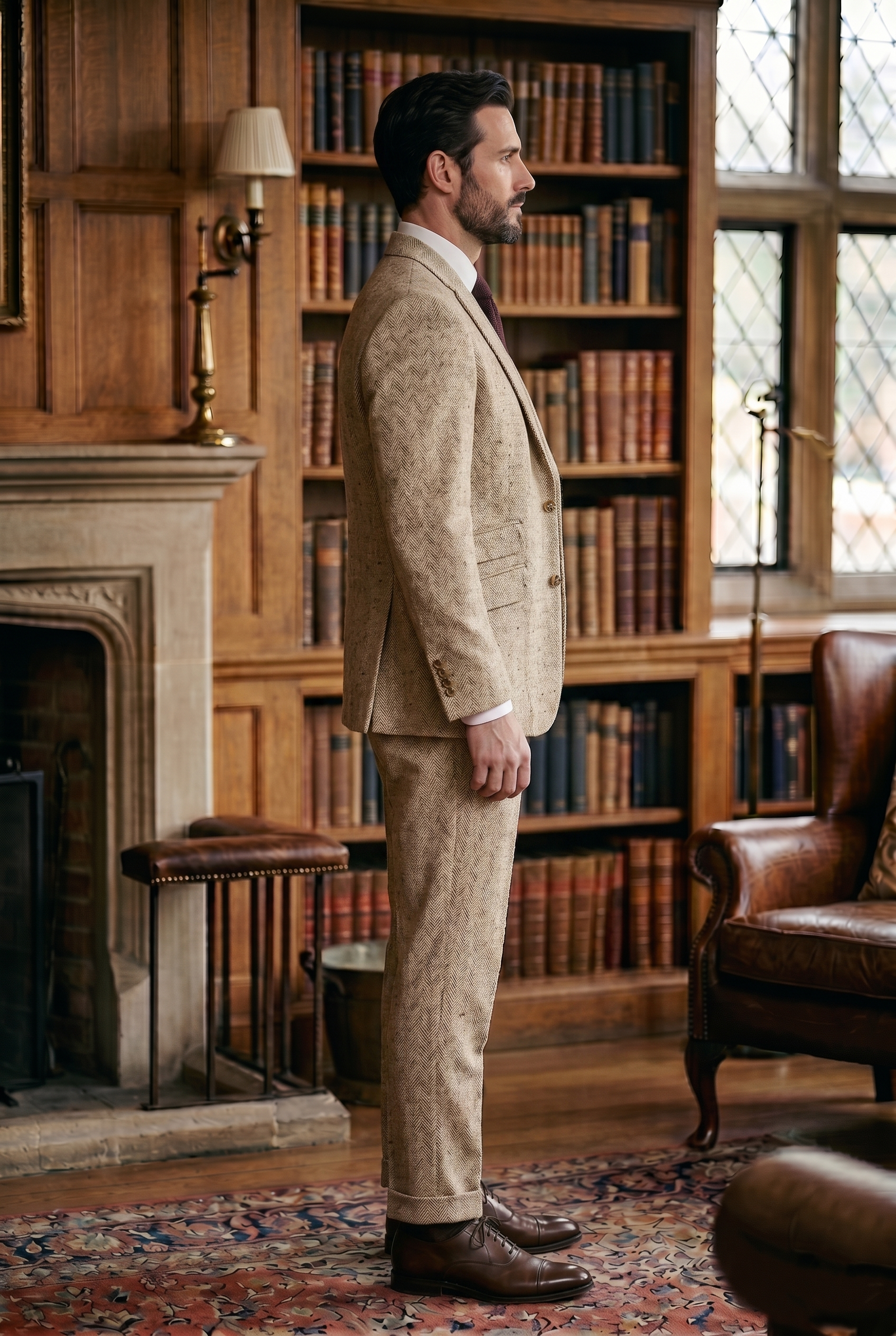 Men's Premium Oatmeal Beige Tweed 2-Piece Suit