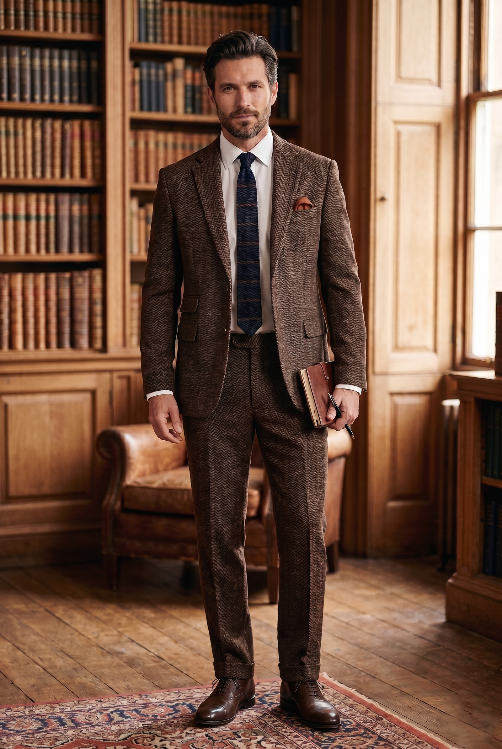 Men's Premium Espresso Brown Tweed 2-Piece Suit