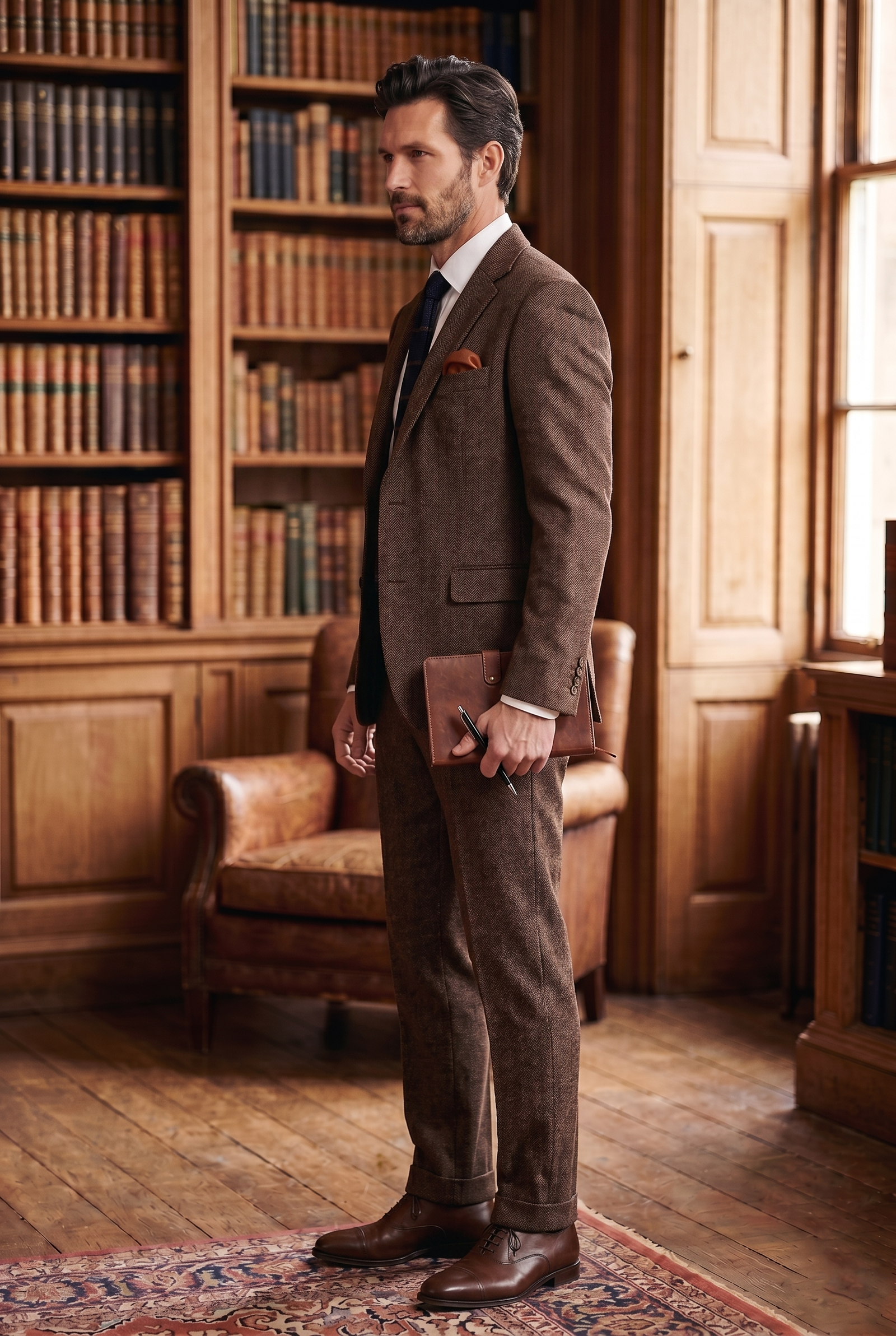 Men's Premium Espresso Brown Tweed 2-Piece Suit