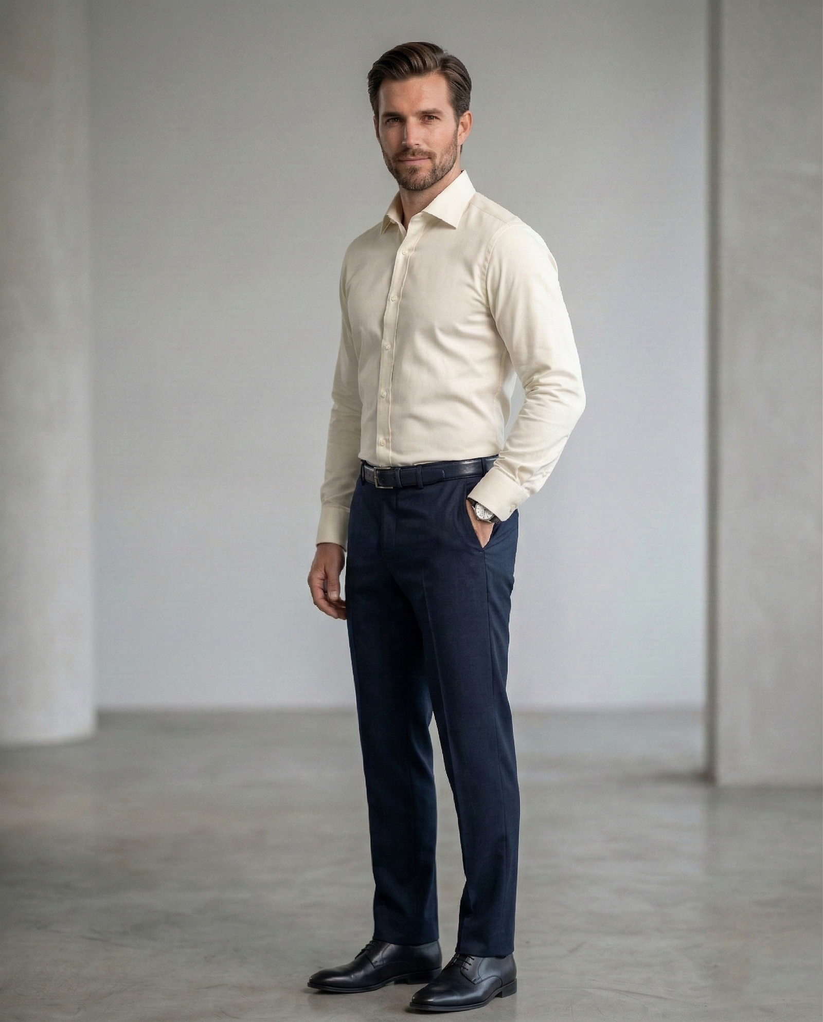 Cream Formal Shirt for Men | Premium Cotton Blend Regular Fit