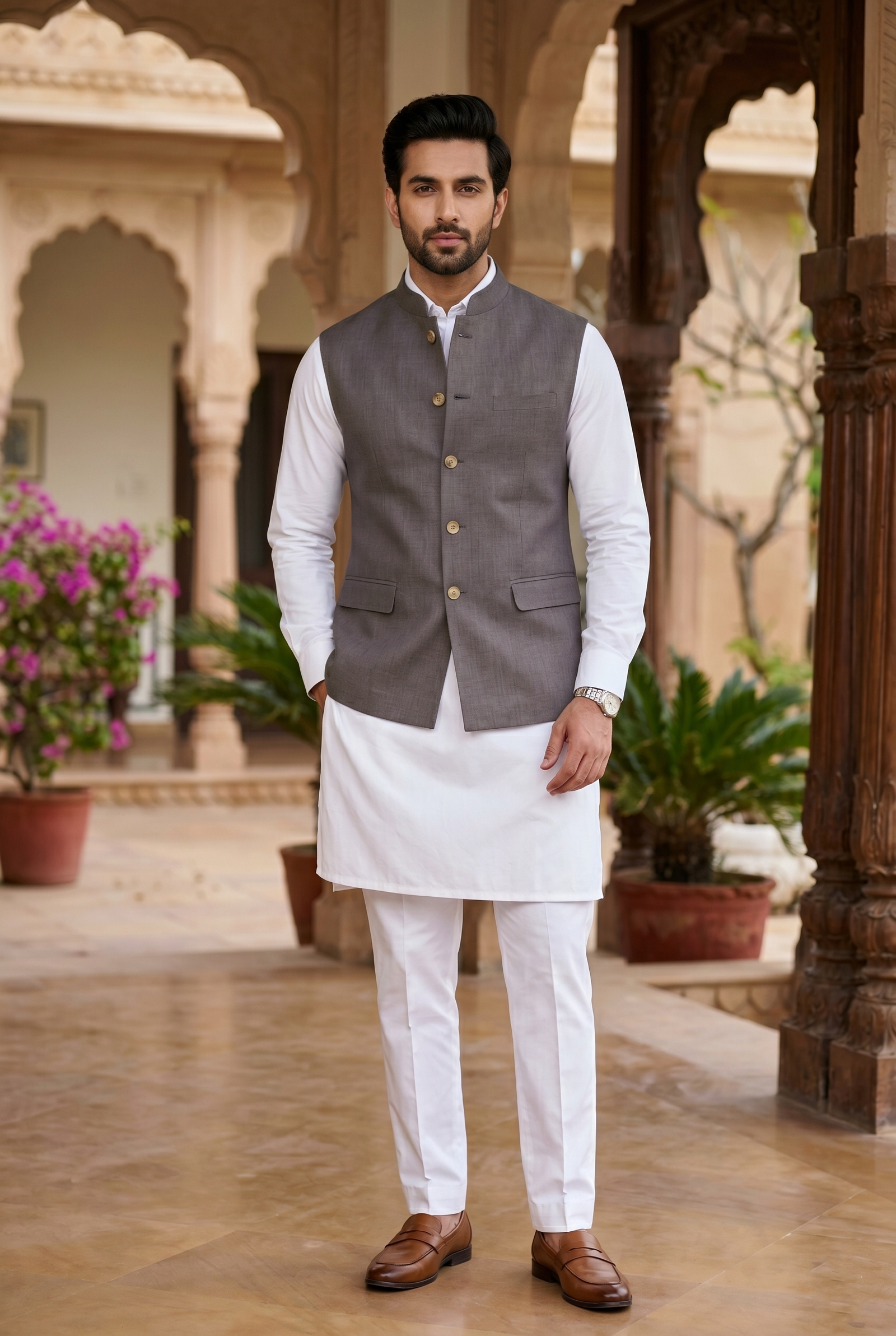 Premium Grey Linen Nehru Jacket