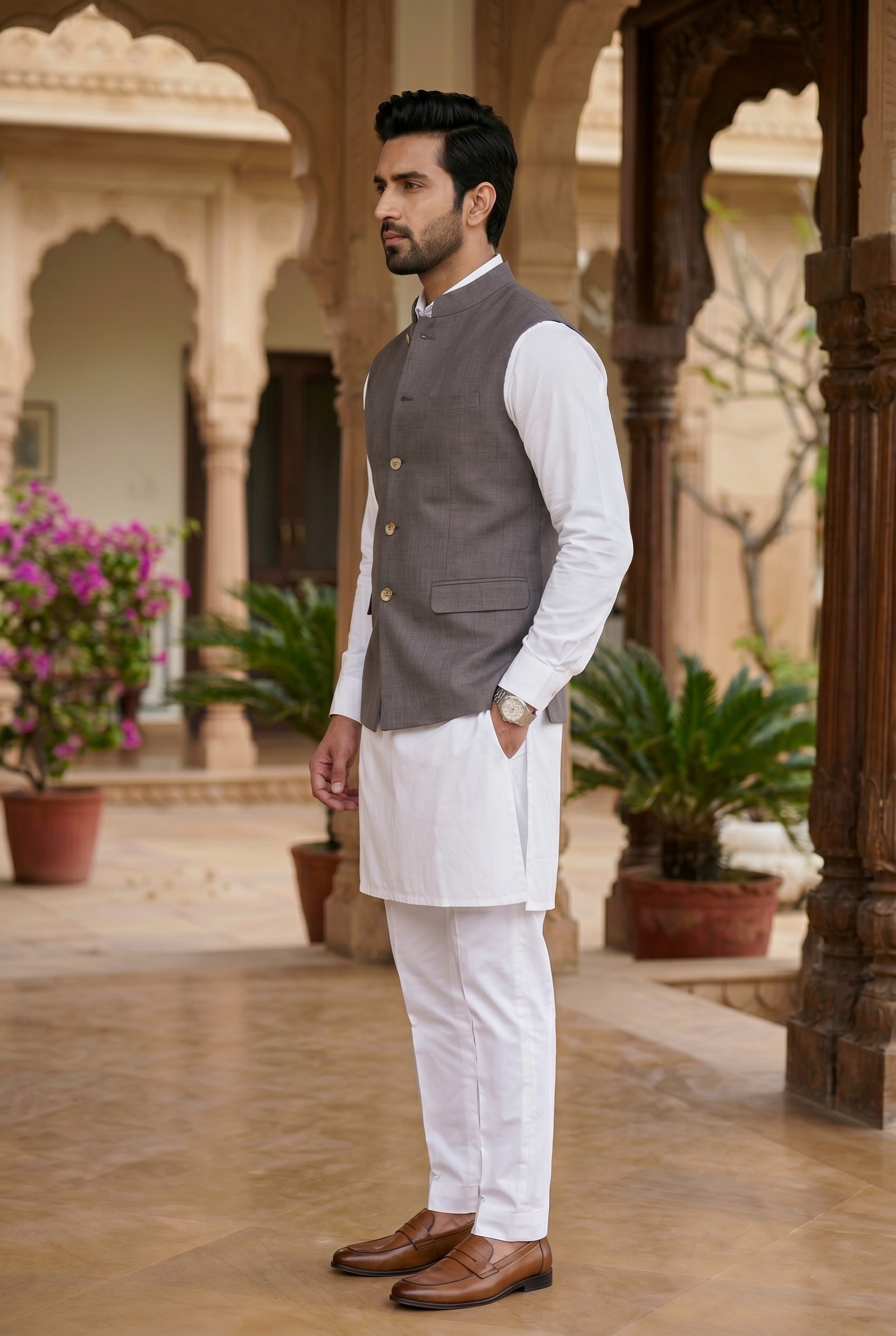 Premium Grey Linen Nehru Jacket