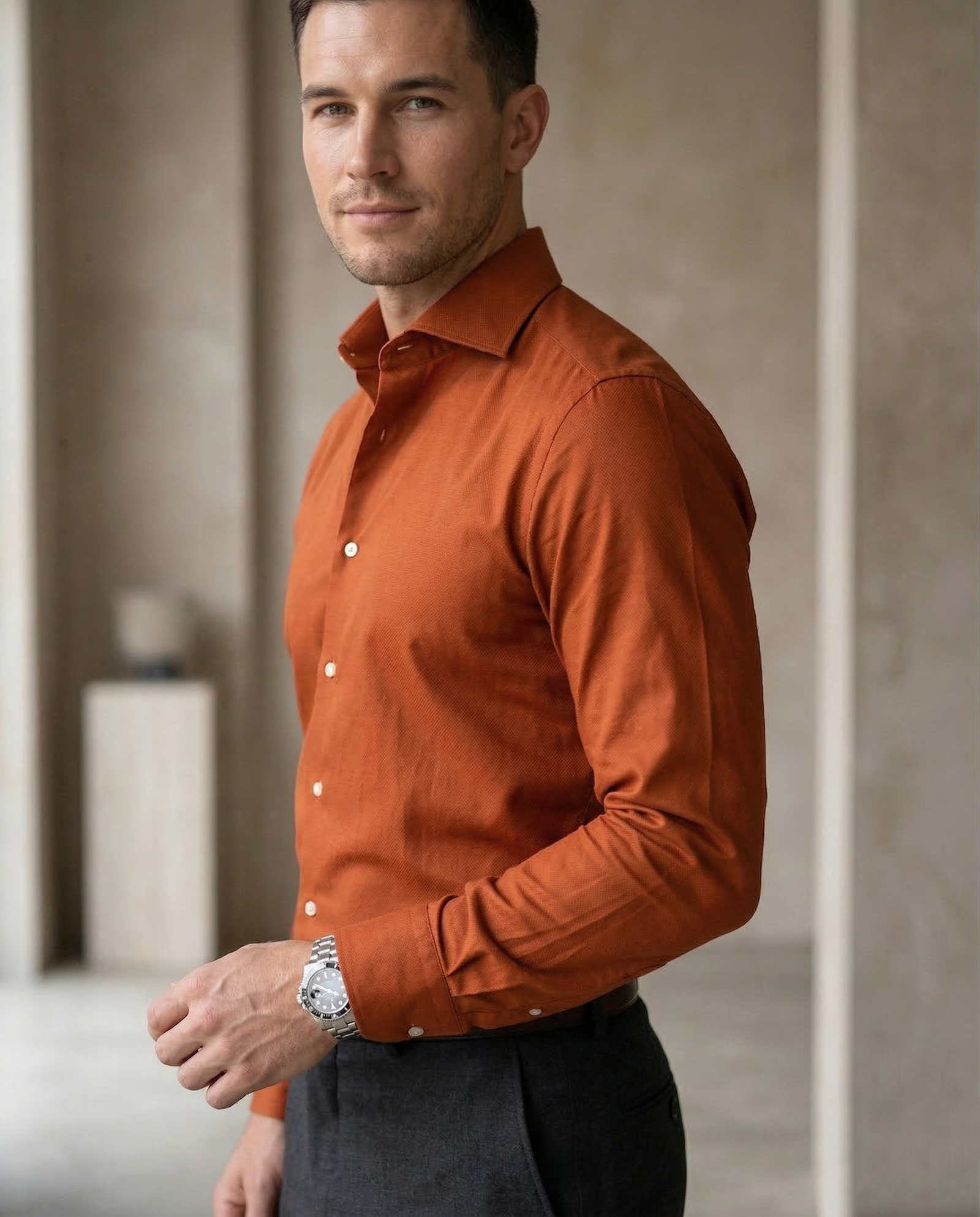 Men's Rust Orange Formal Shirt | Premium Cotton Regular Fit