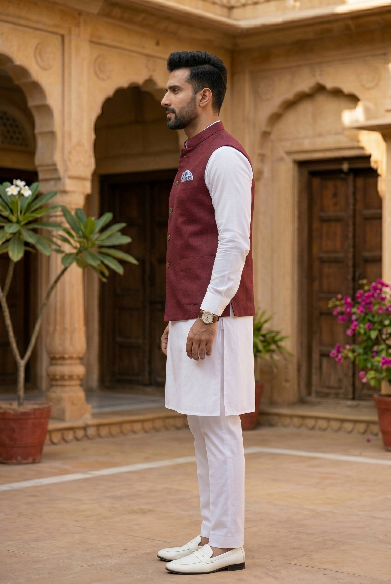 Premium Maroon Linen Nehru Jacket