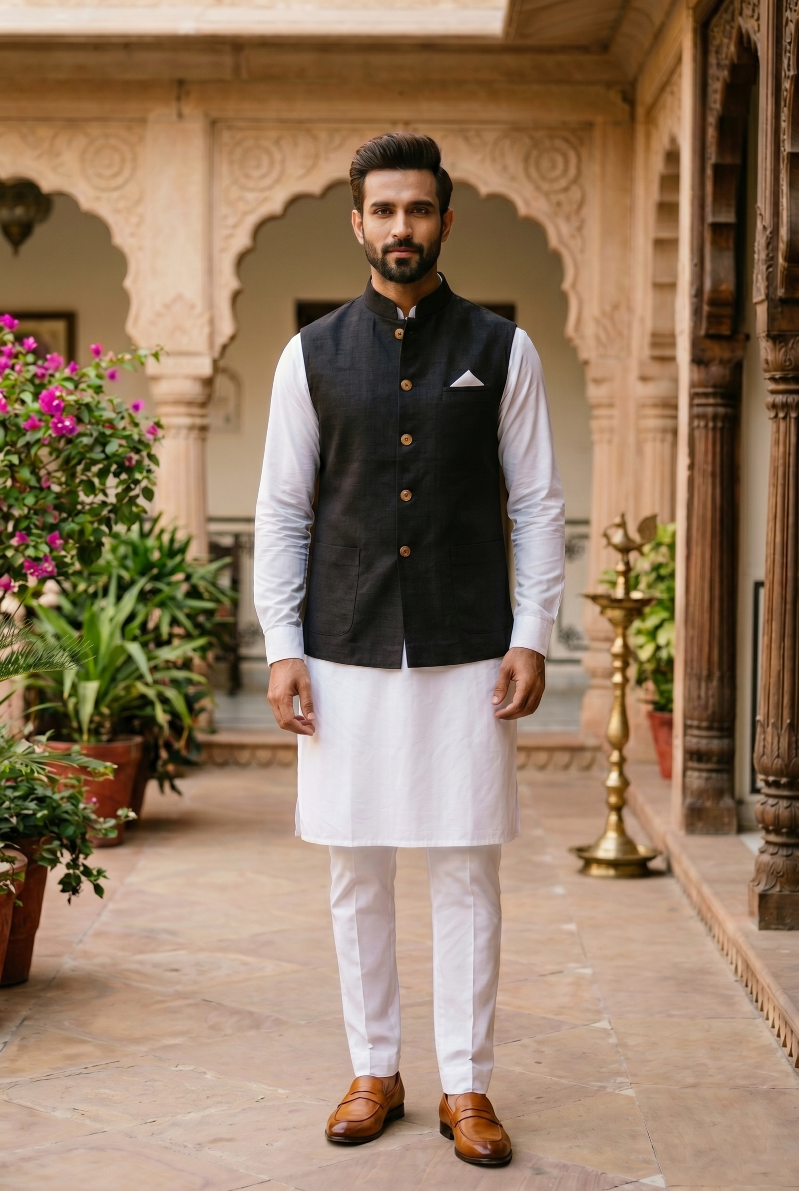 Premium Black Linen Nehru Jacket