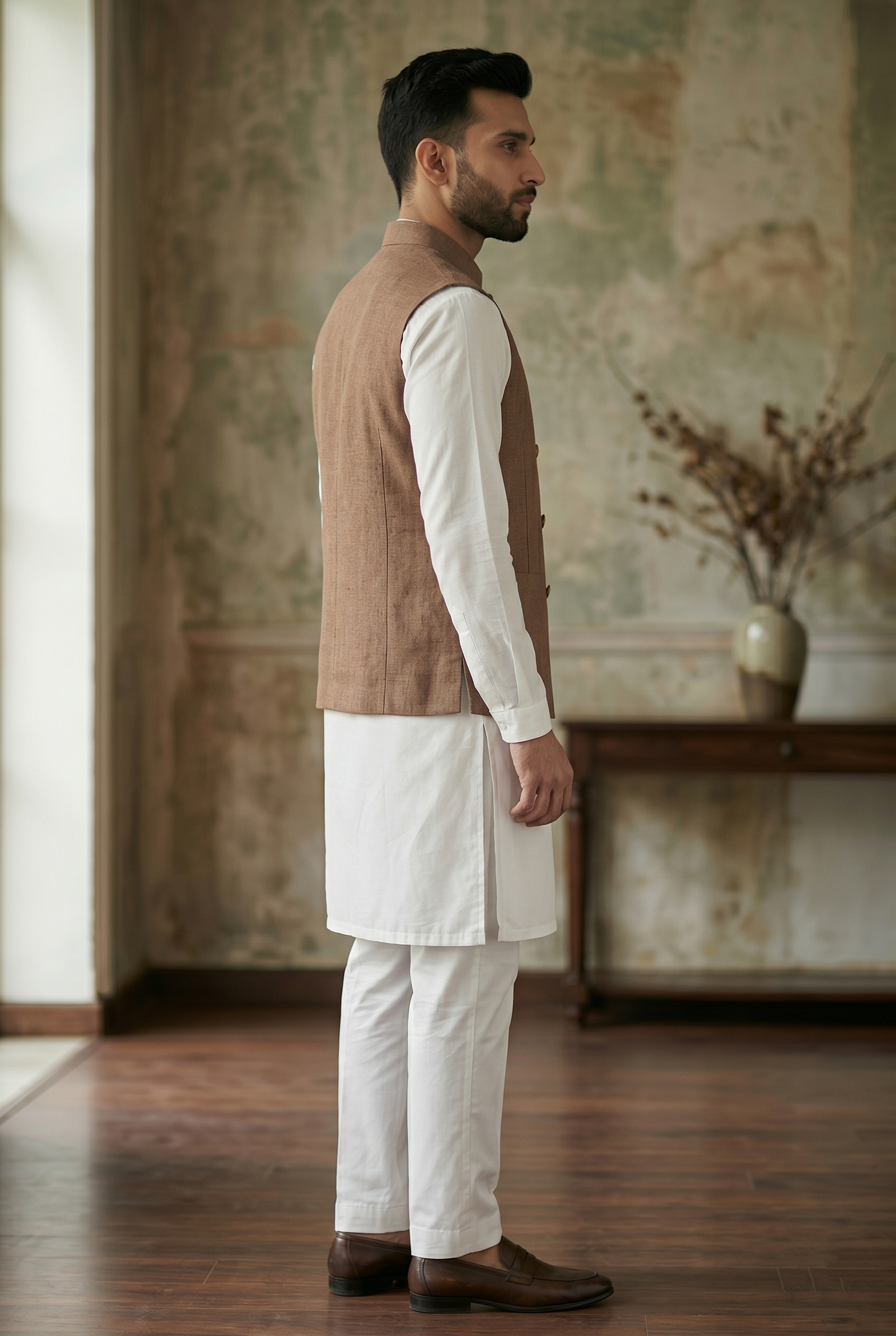 Premium Tan Linen Nehru Jacket