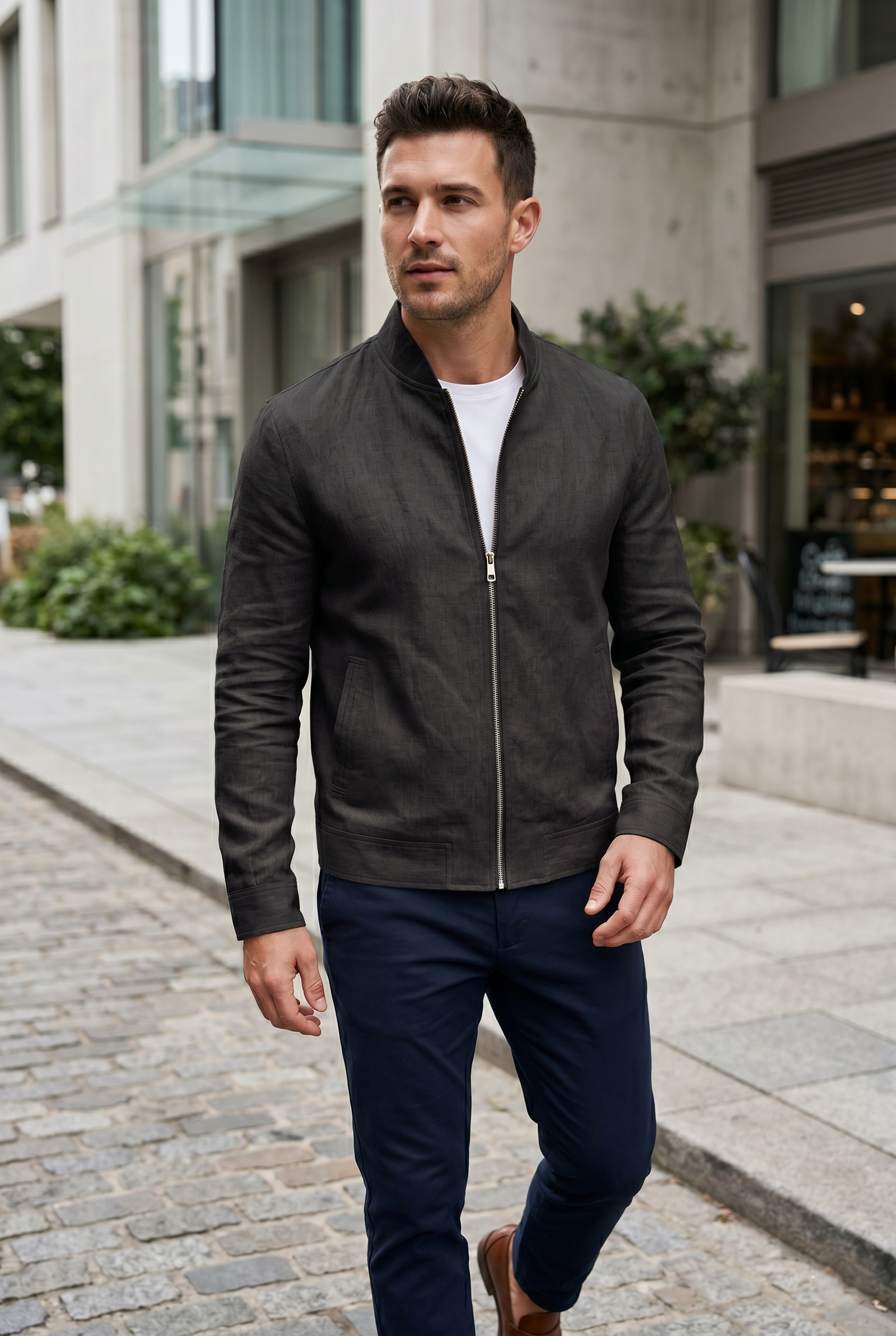 Men's Premium Black Linen Bomber Jacket