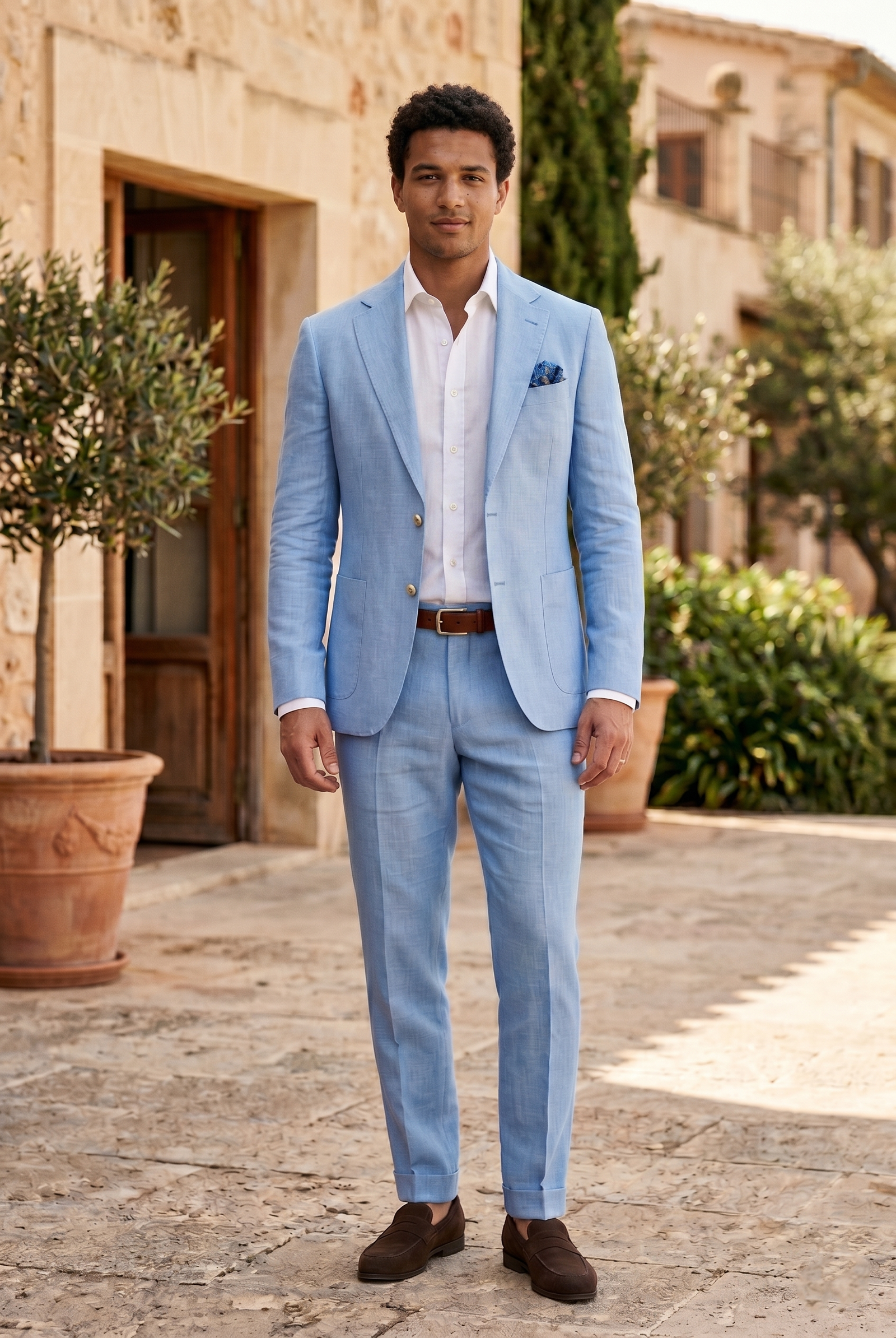Sky Blue Premium Linen 2-Piece Suit