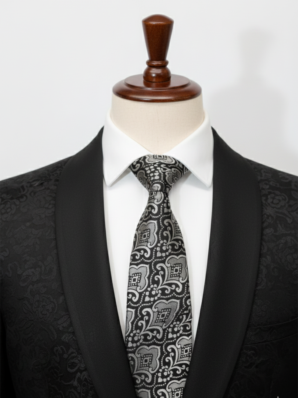 Black Tie with White Work Pattern ? Classic Formal Necktie - Image 2