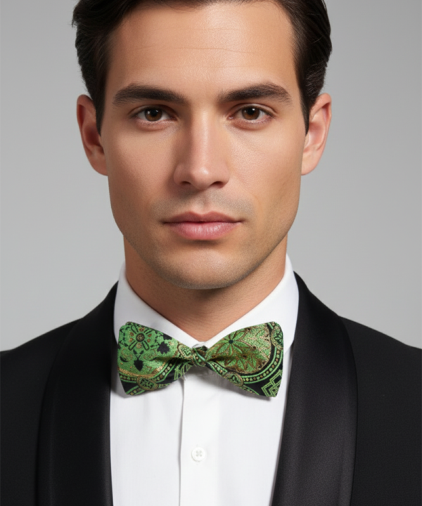 The Verdant Shadow: Emerald & Onyx Patterned Bow Tie