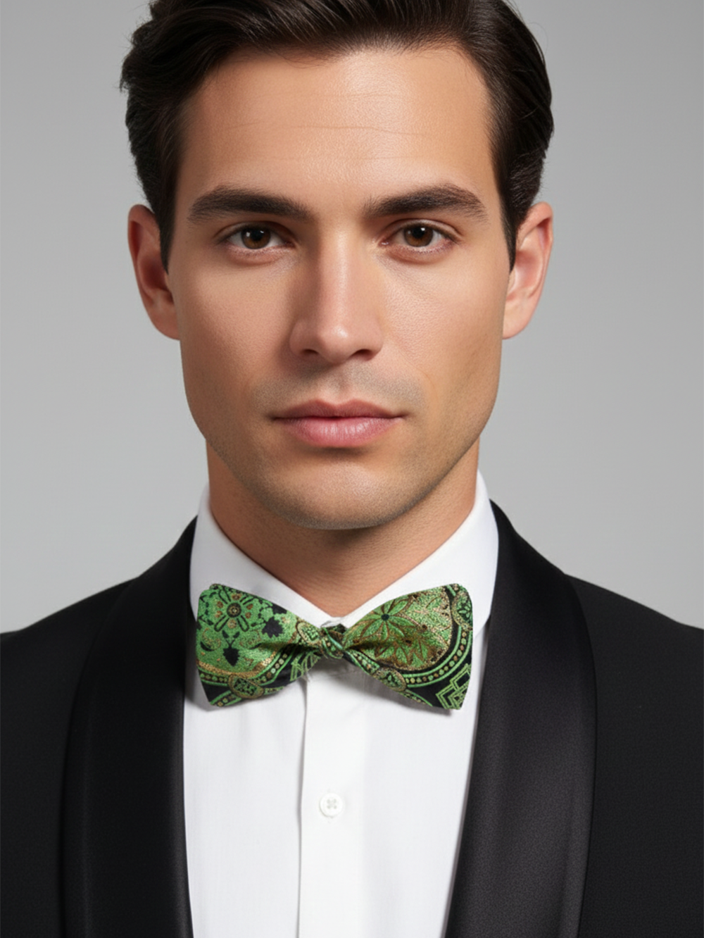 The Verdant Shadow: Emerald & Onyx Patterned Bow Tie