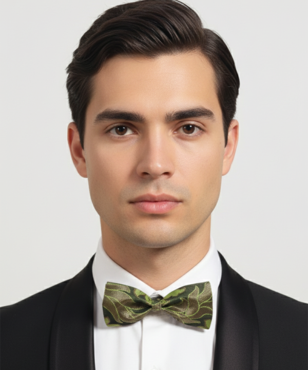 The Verdant Shadow: Emerald & Onyx Patterned Bow Tie
